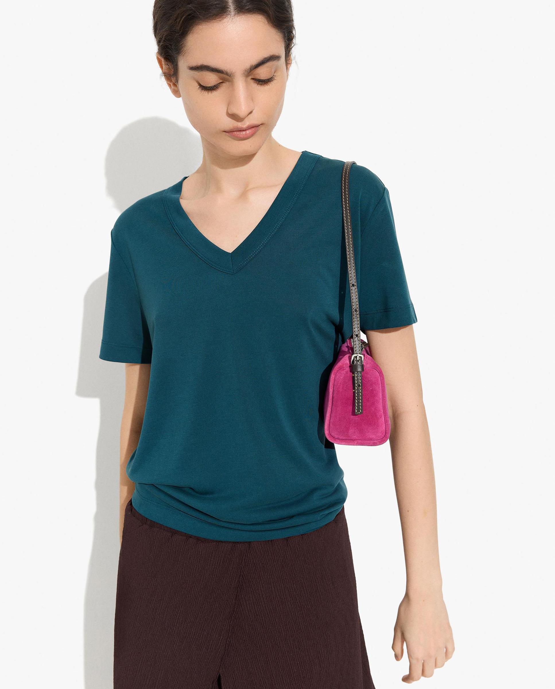 Camiseta de mujer de manga corta con cuello pico - Parfois - Azul Azul-1