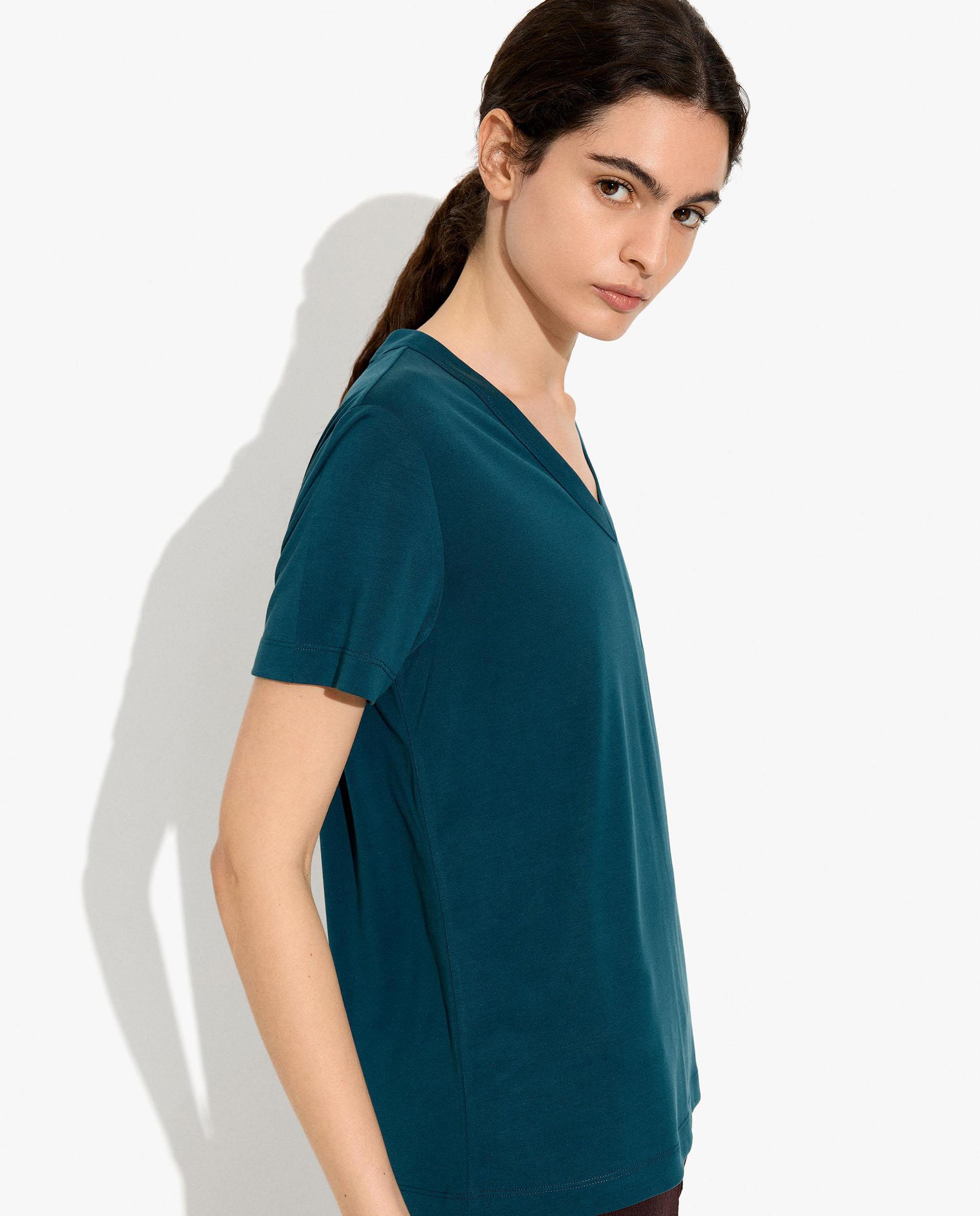 Camiseta de mujer de manga corta con cuello pico - Parfois - Azul Azul-3