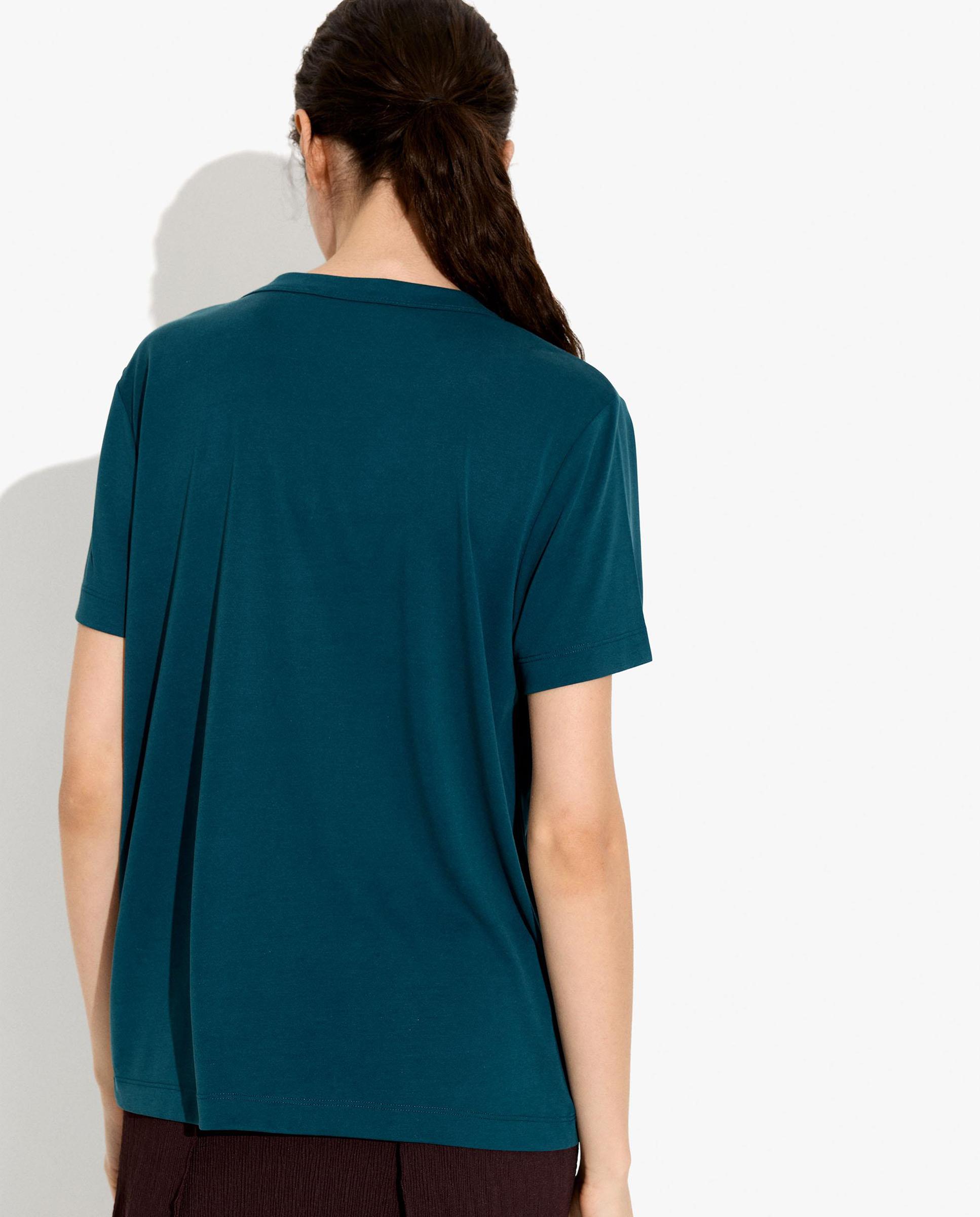 Camiseta de mujer de manga corta con cuello pico - Parfois - Azul Azul-4