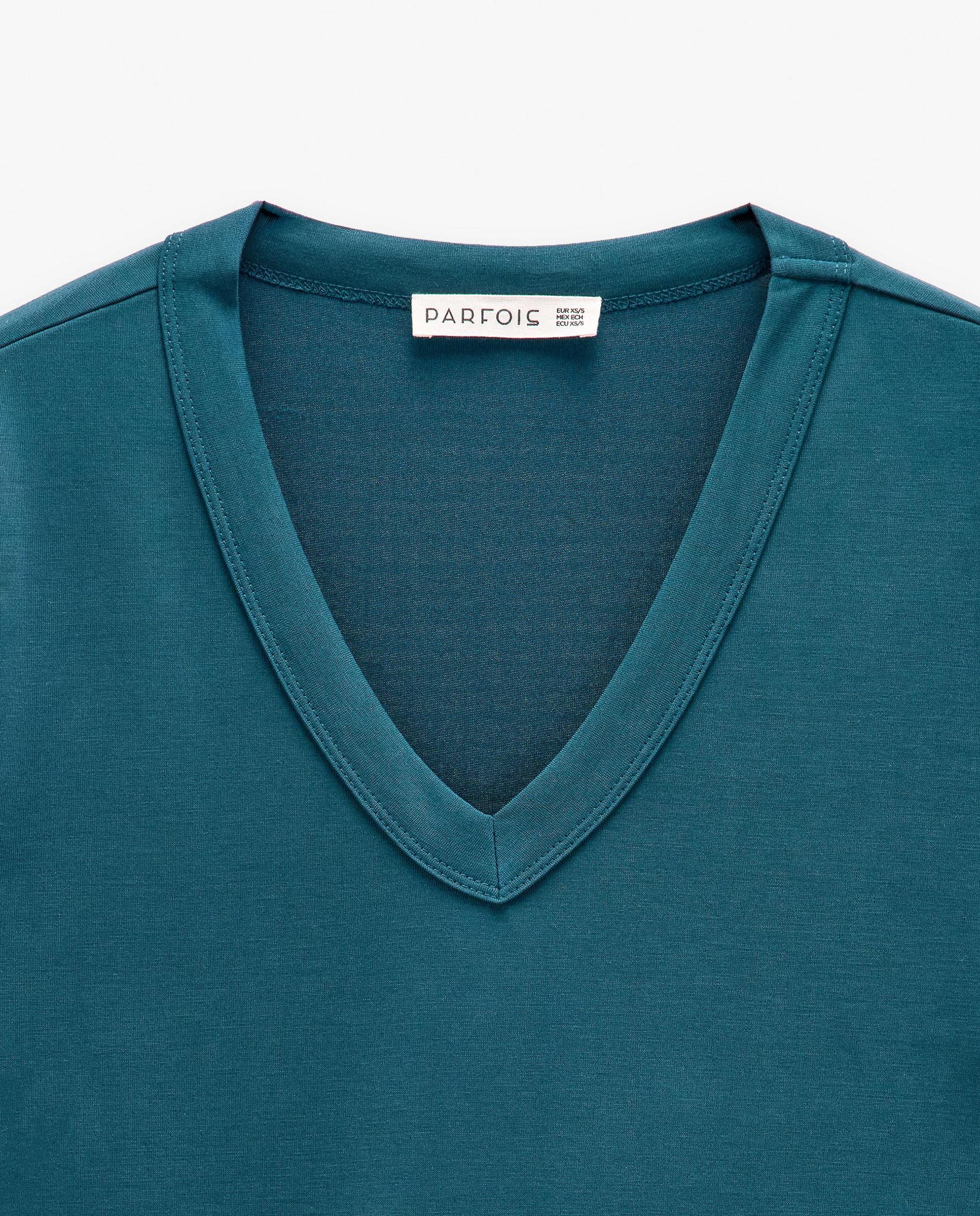 Camiseta de mujer de manga corta con cuello pico - Parfois - Azul Azul-5