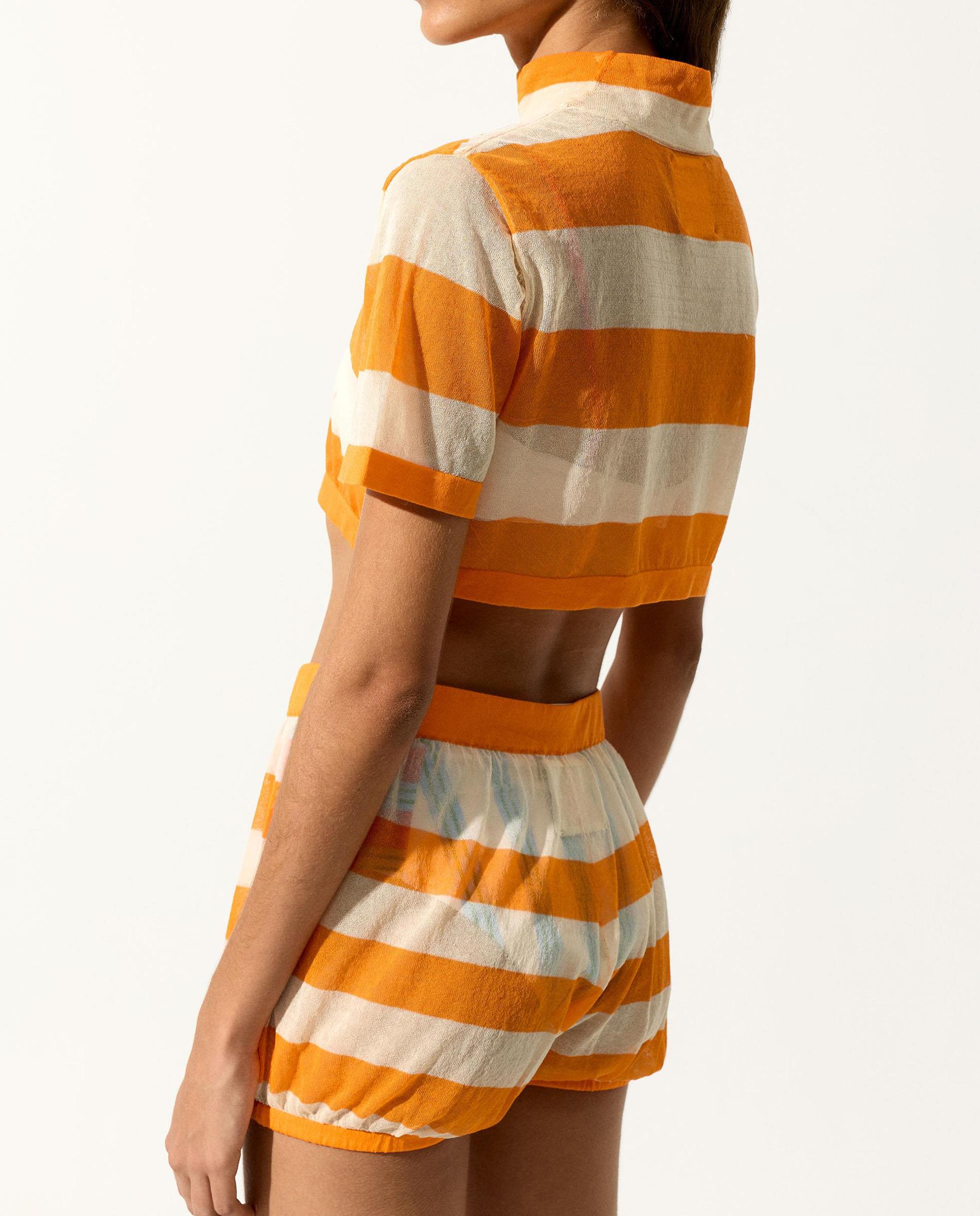 Top de mujer cropped de manga corta con estampado de rayas - Parfois - Naranja Naranja-4