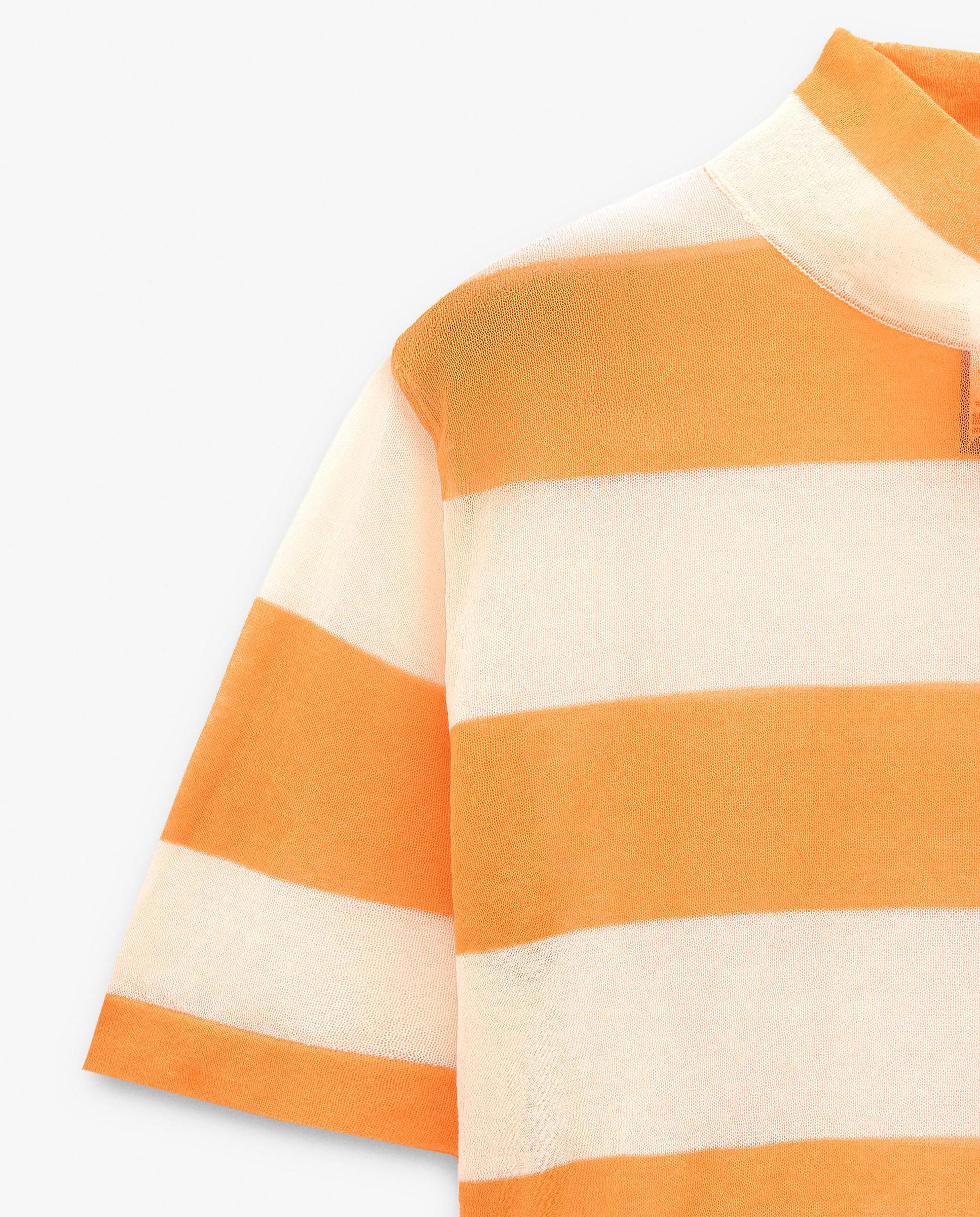Top de mujer cropped de manga corta con estampado de rayas - Parfois - Naranja Naranja-6
