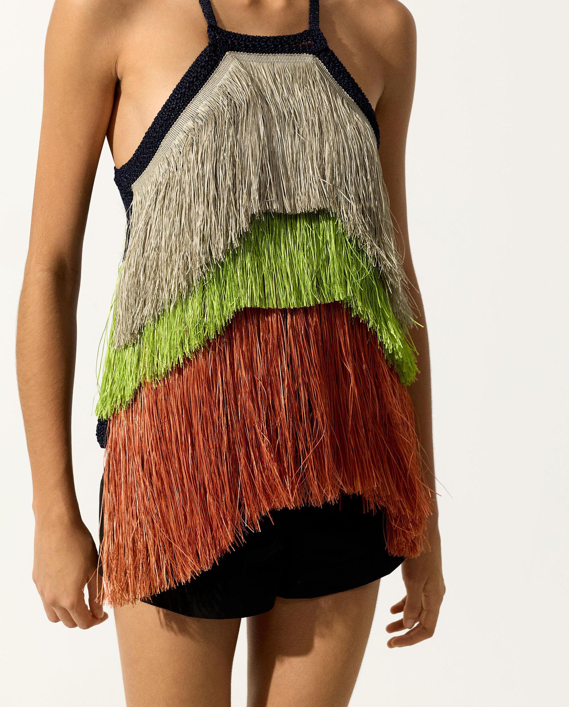 Top de mujer con cuello halter y flecos decorativos - Parfois - Multicolor Multicolor-1