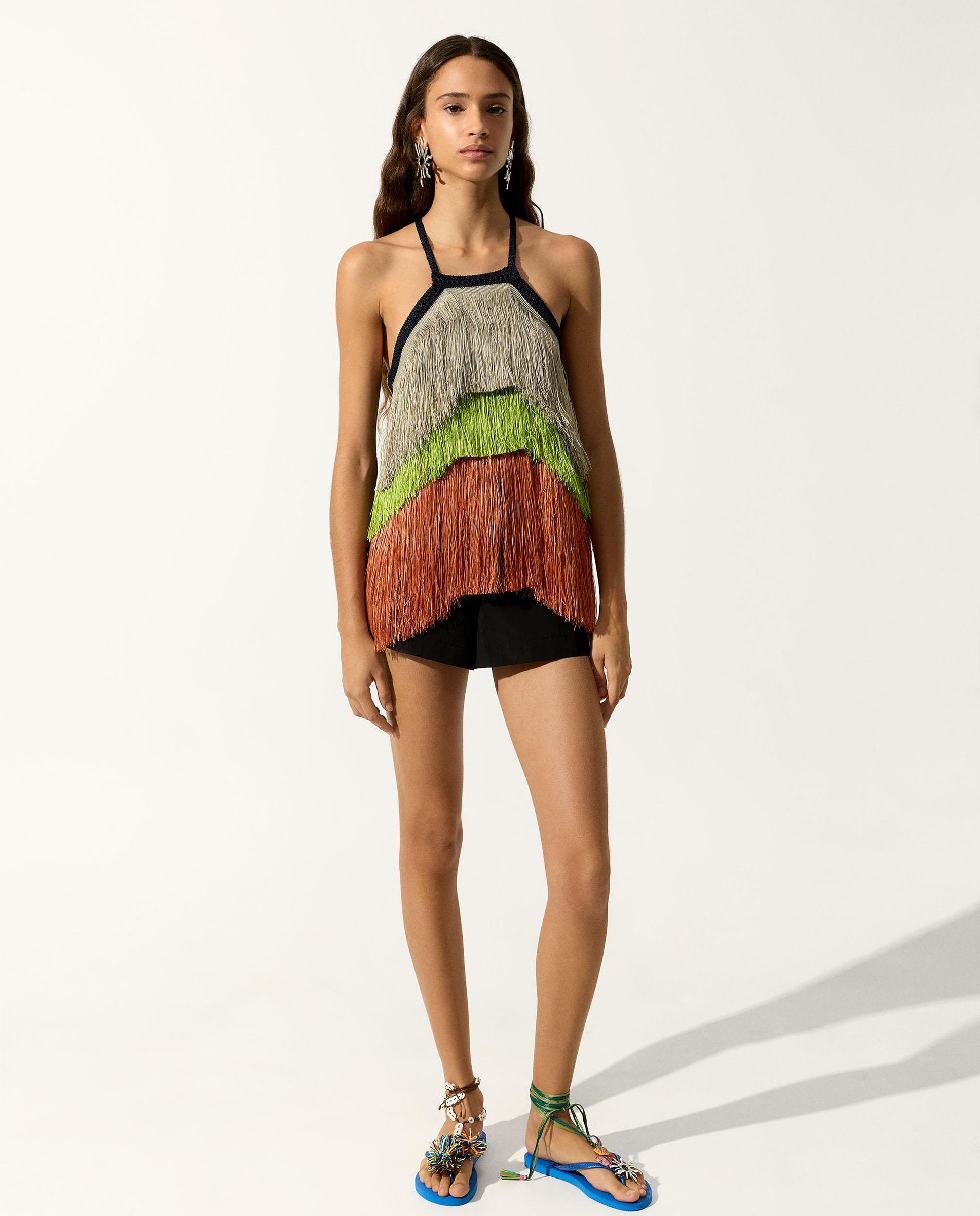 Top de mujer con cuello halter y flecos decorativos - Parfois - Multicolor Multicolor-5