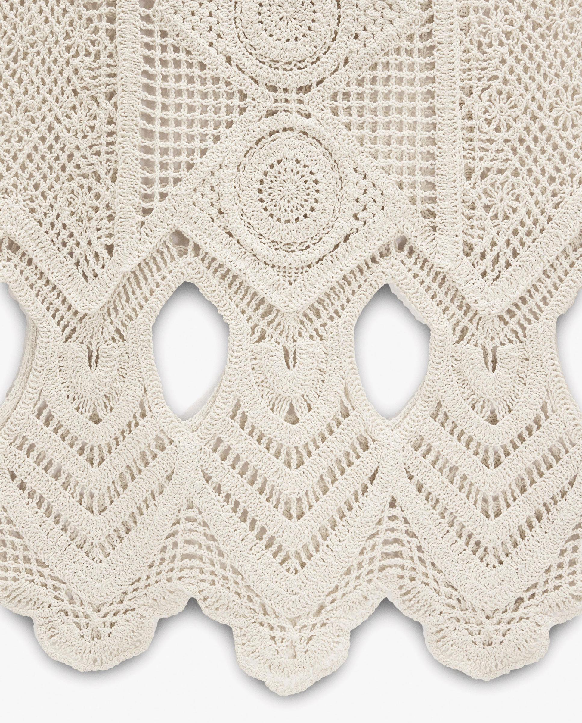 Falda midi 100% algodón de punto de crochet - Parfois - Crudo Crudo-2
