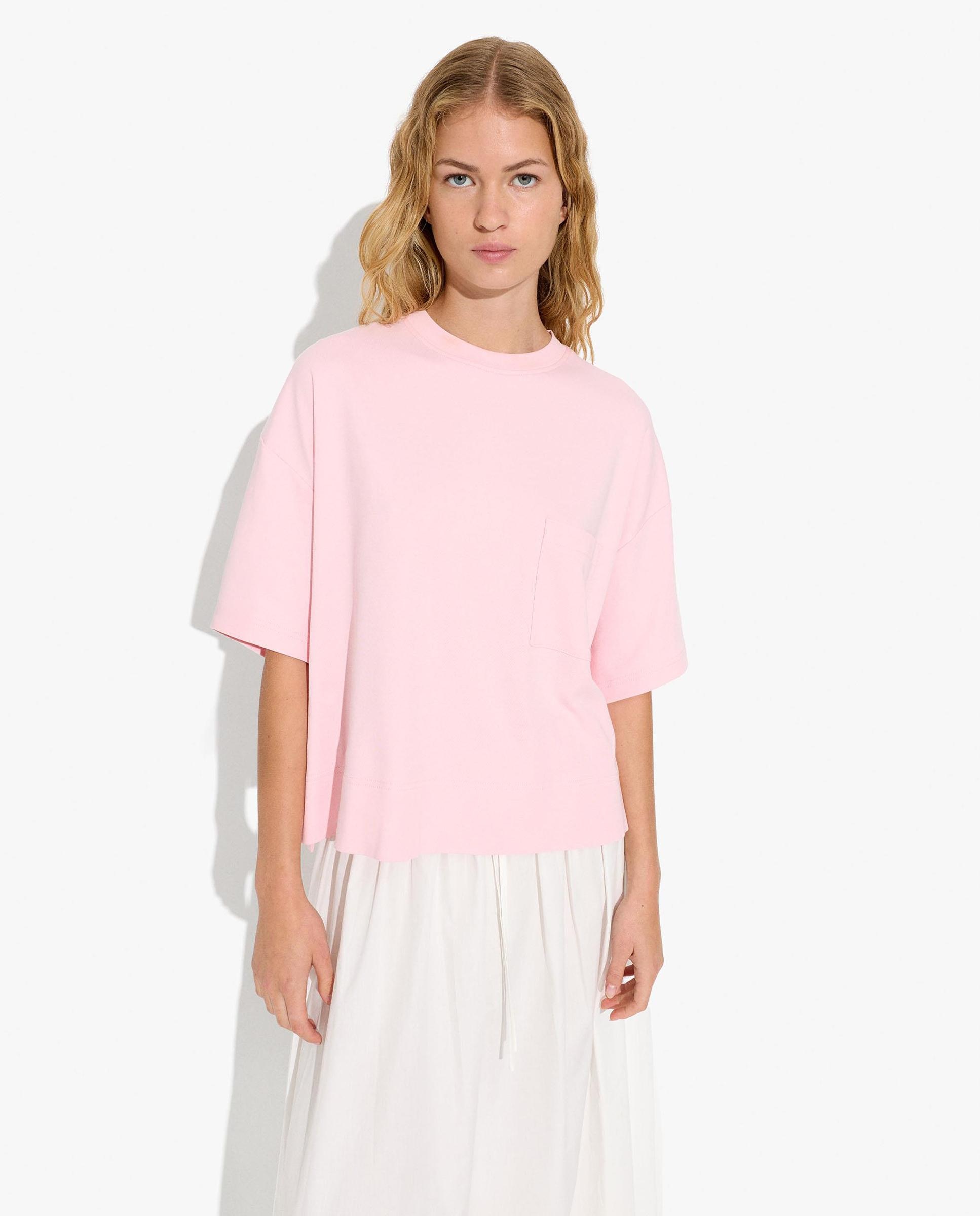 Camiseta de mujer 100% algodón de manga corta en liso - Parfois - Rosa Rosa-1