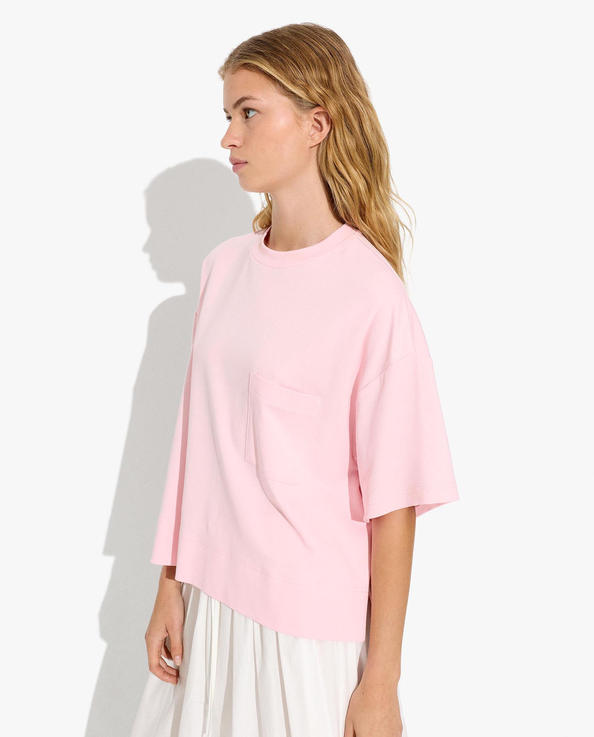 Camiseta de mujer 100% algodón de manga corta en liso - Parfois - Rosa Rosa-3