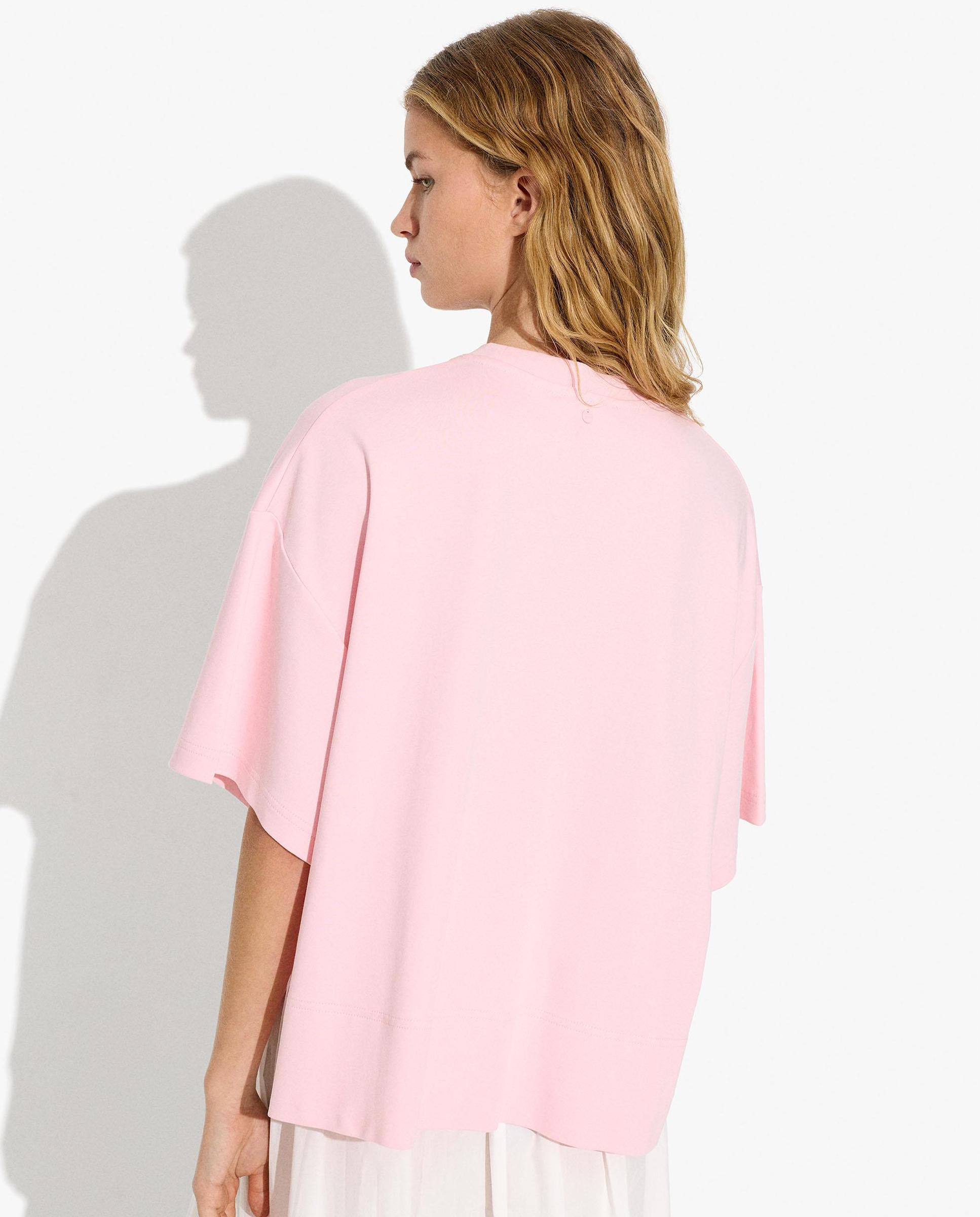 Camiseta de mujer 100% algodón de manga corta en liso - Parfois - Rosa Rosa-4