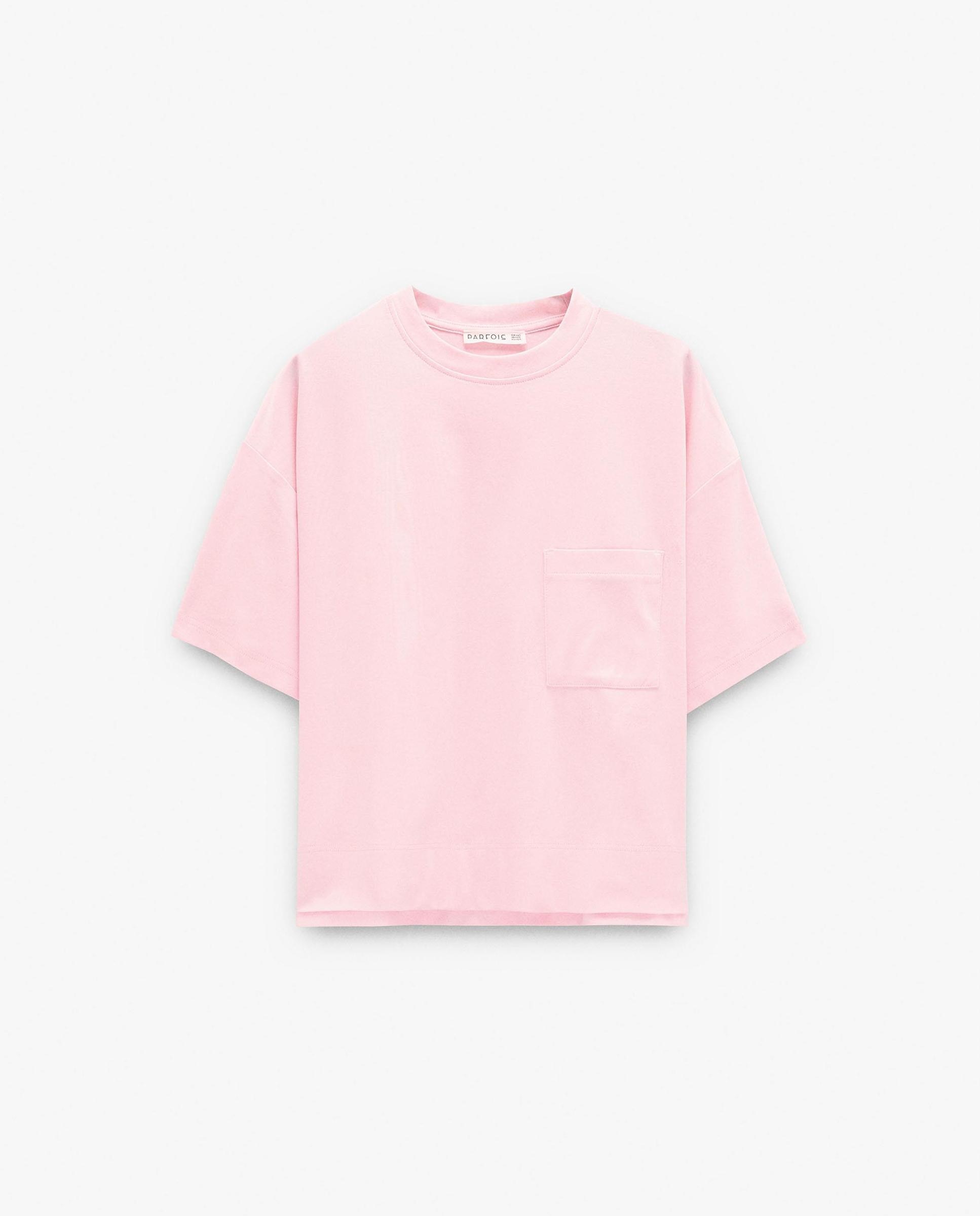 Camiseta de mujer 100% algodón de manga corta en liso - Parfois - Rosa Rosa-6