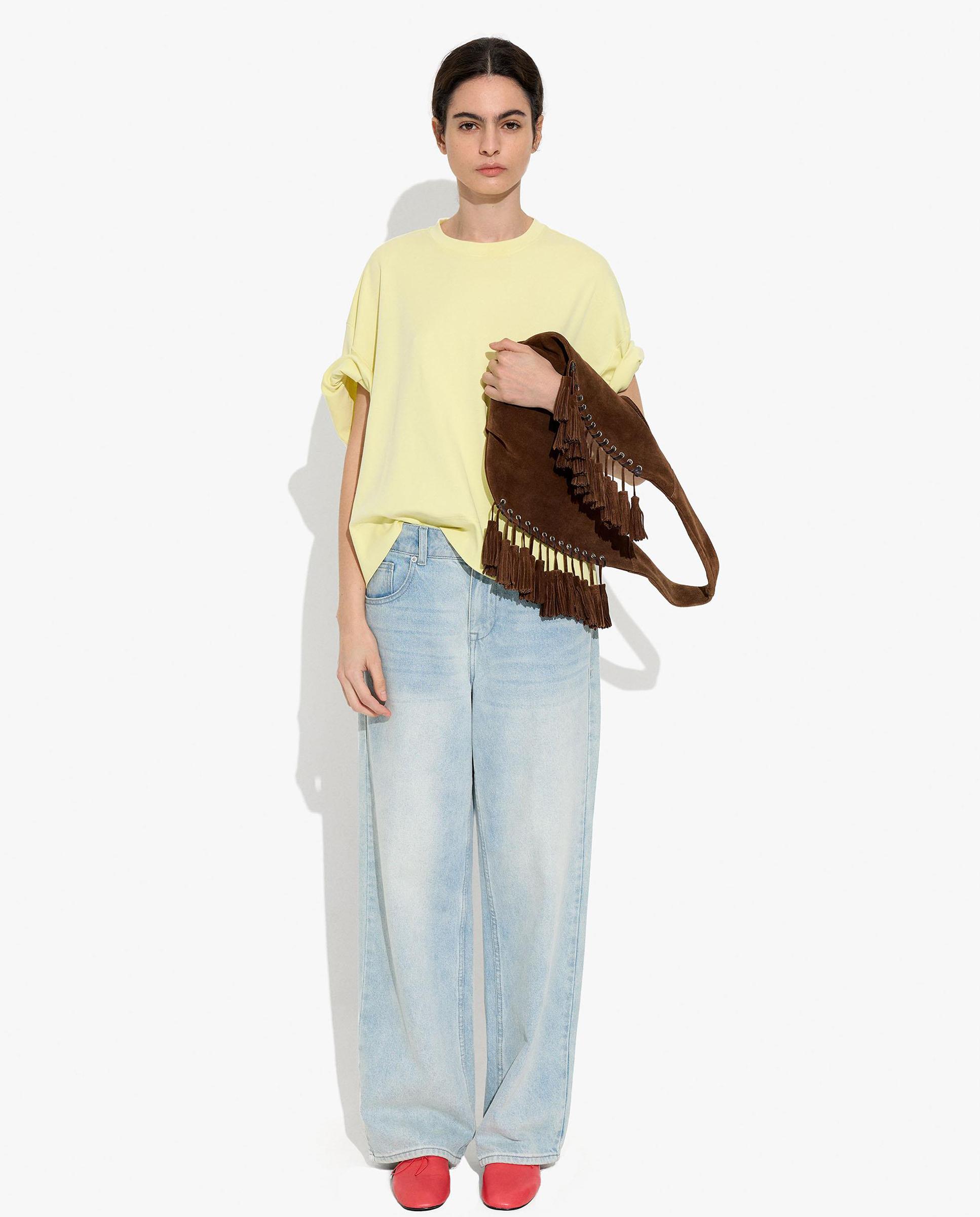 Camiseta de mujer 100% algodón de manga corta con bolsillo decorativo - Parfois - Amarillo Amarillo-2