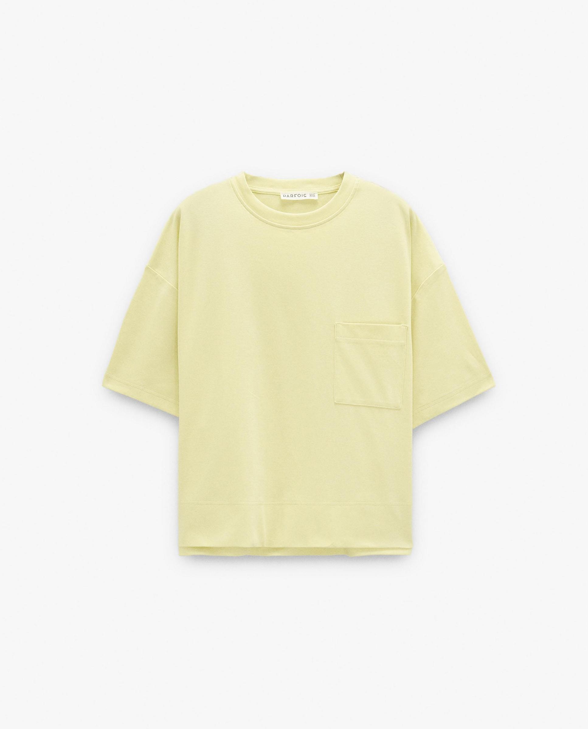 Camiseta de mujer 100% algodón de manga corta con bolsillo decorativo - Parfois - Amarillo Amarillo-5