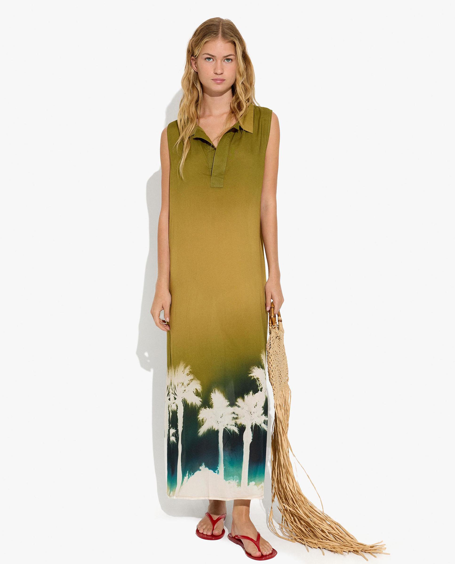 Vestido largo 100% modal camisero con dibujo frontal - Parfois - Multicolor Multicolor-1