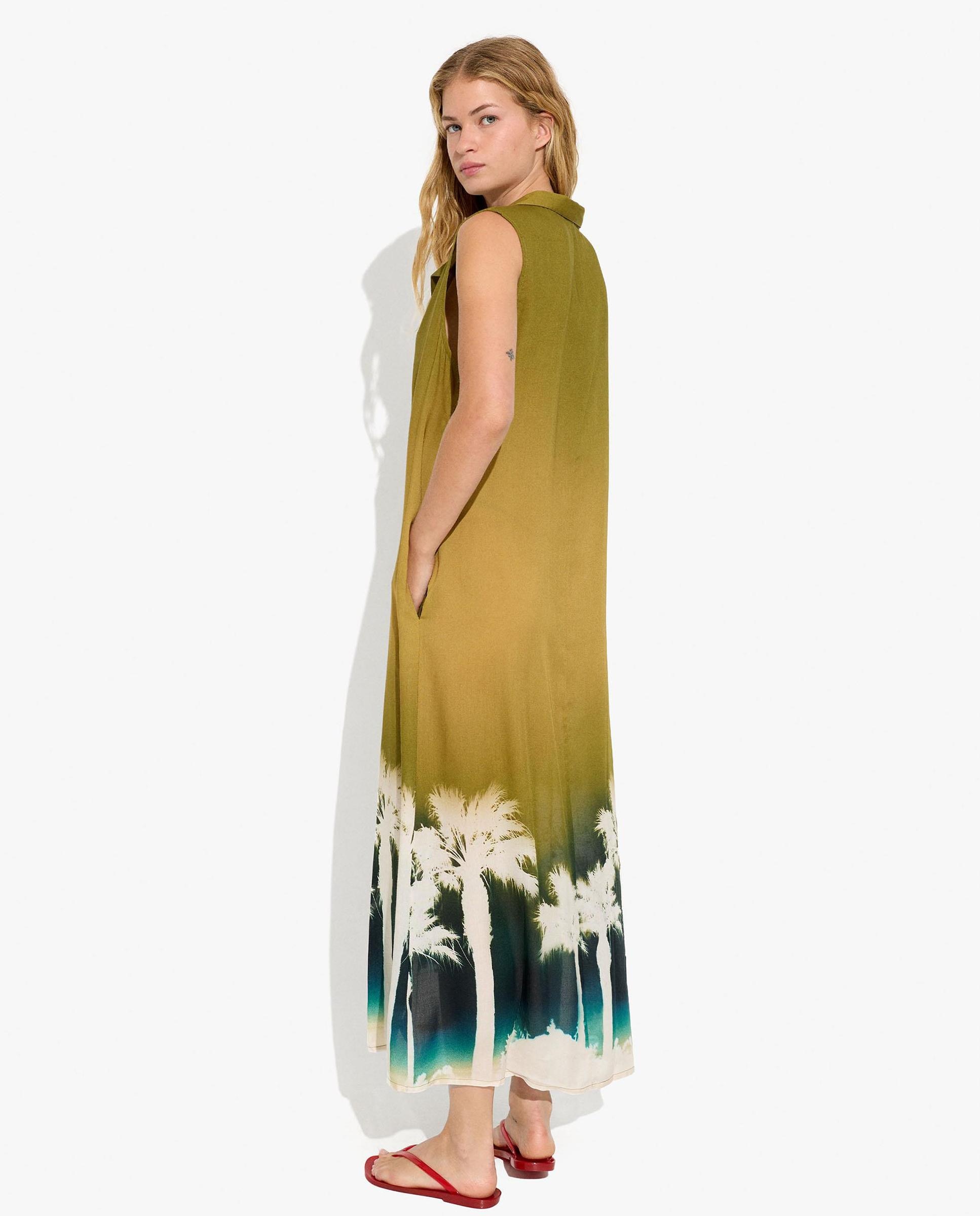 Vestido largo 100% modal camisero con dibujo frontal - Parfois - Multicolor Multicolor-3