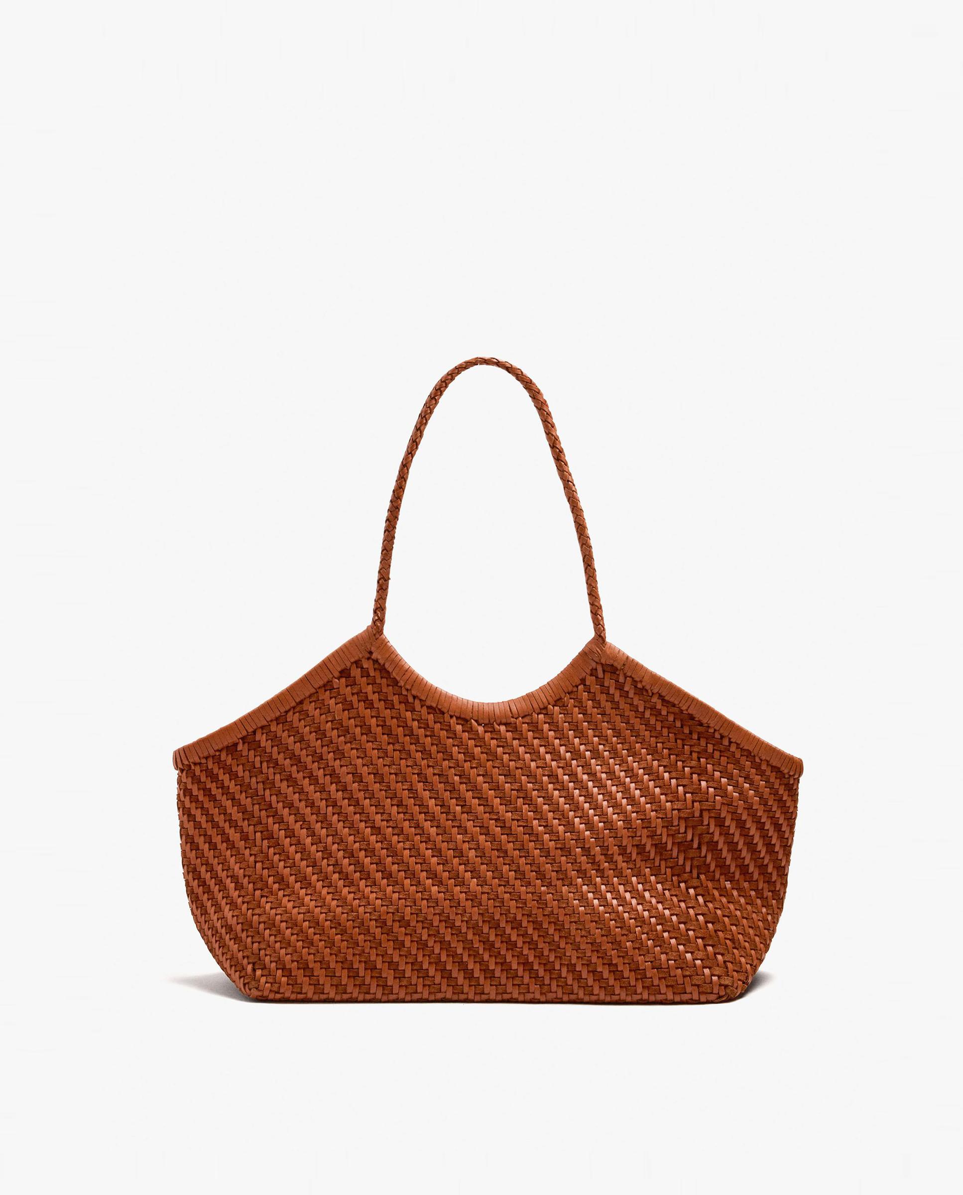 Shopper 100% piel trenzada en liso - Parfois - Teja Teja-1
