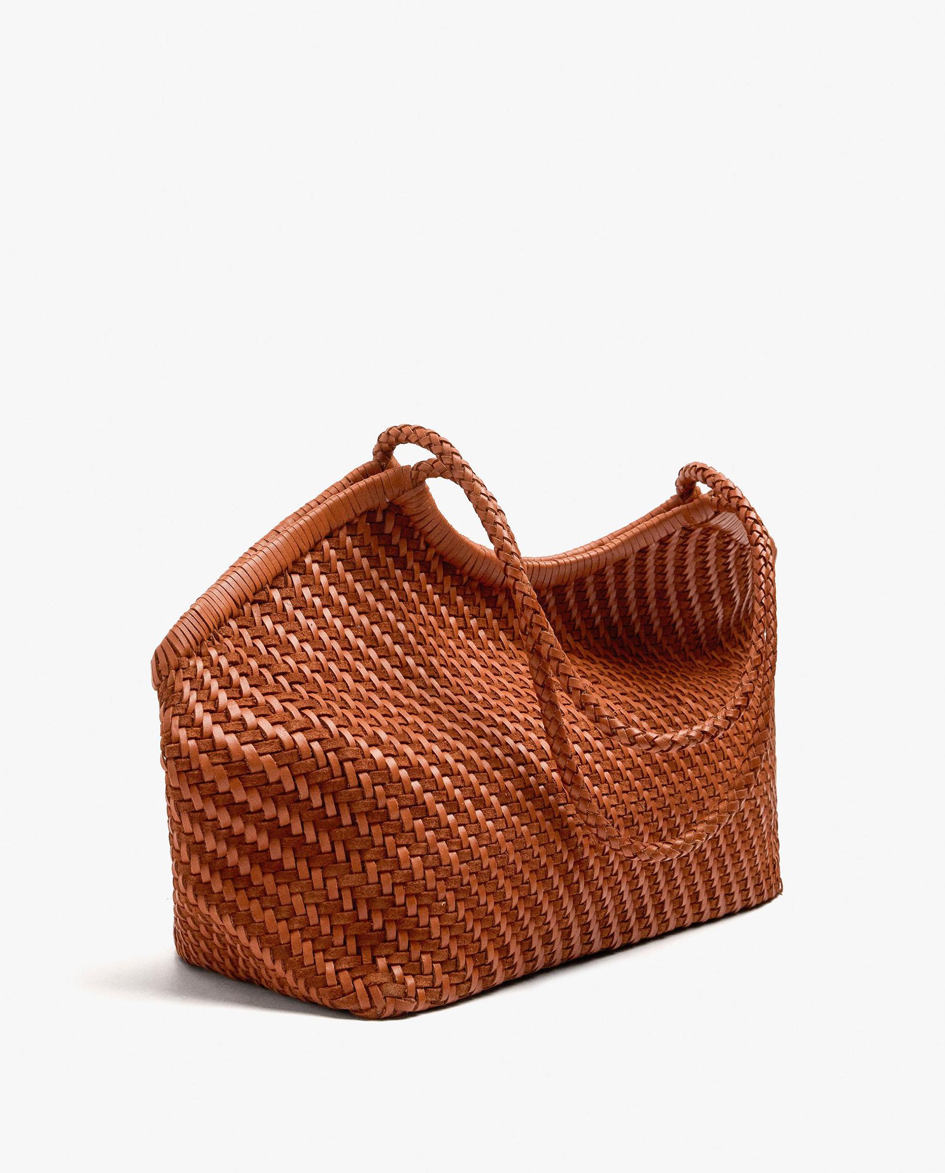 Shopper 100% piel trenzada en liso - Parfois - Teja Teja-5