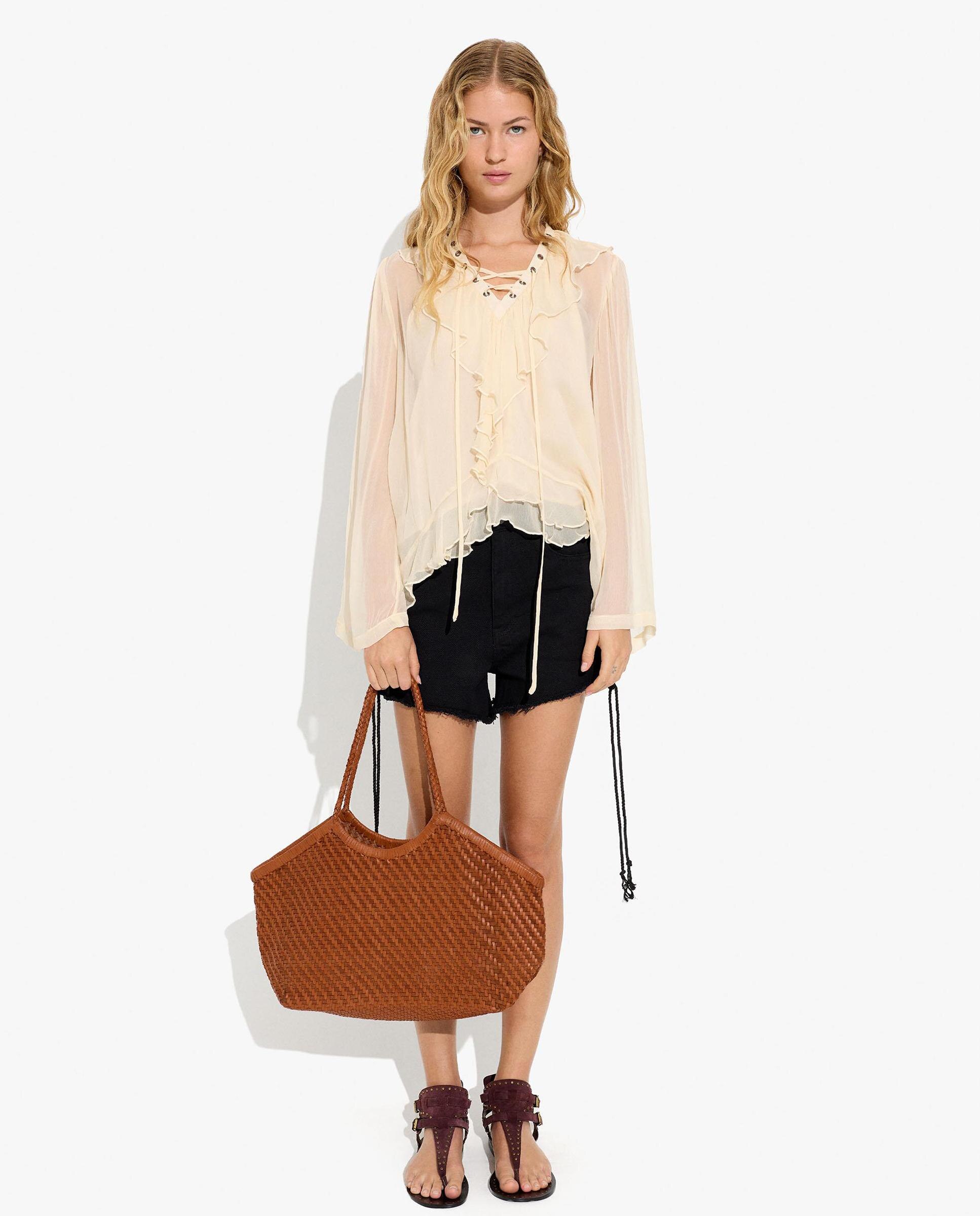 Shopper 100% piel trenzada en liso - Parfois - Teja Teja-3