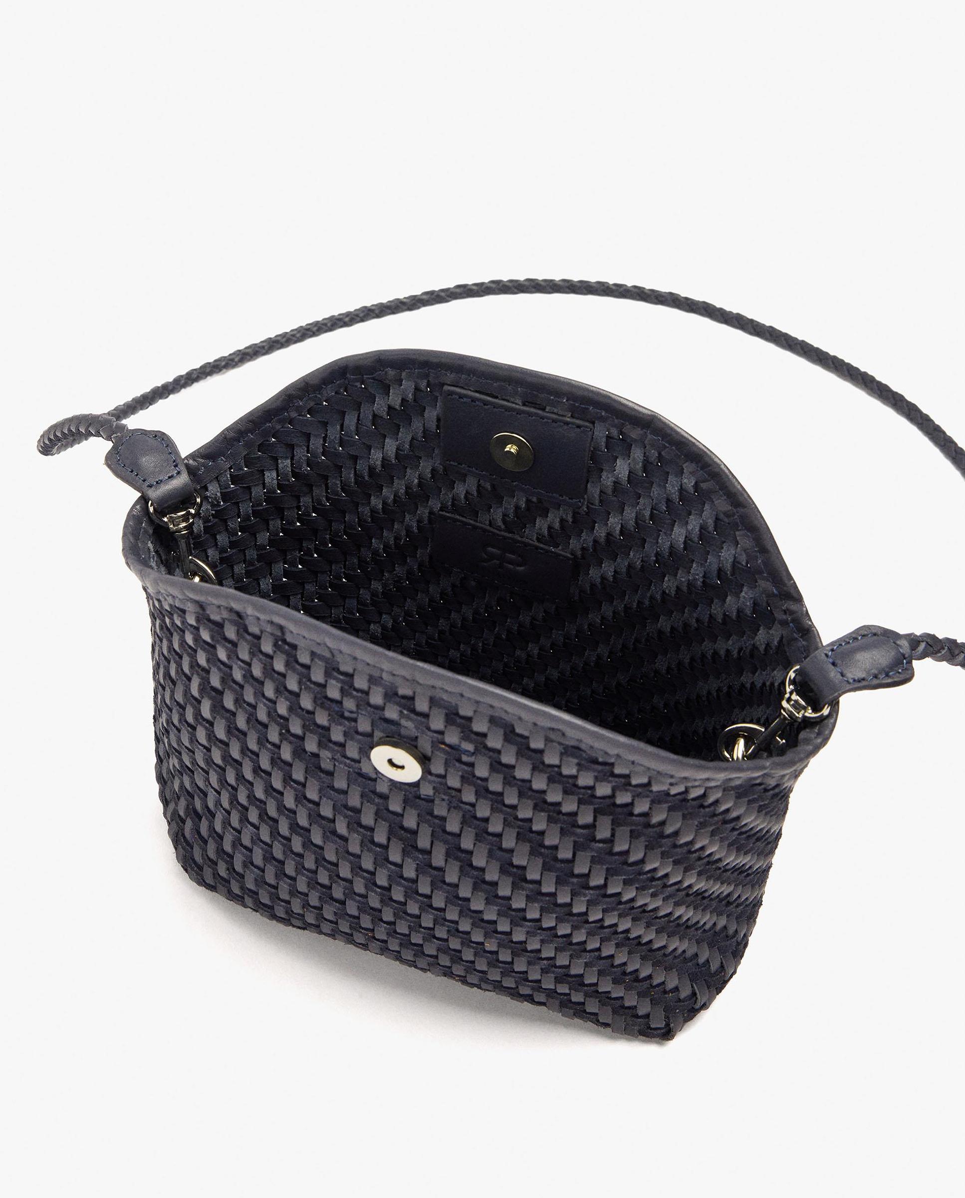 Bandolera de mujer 100% piel trenzada con cierre imantado en liso - Parfois - Azul Azul-5