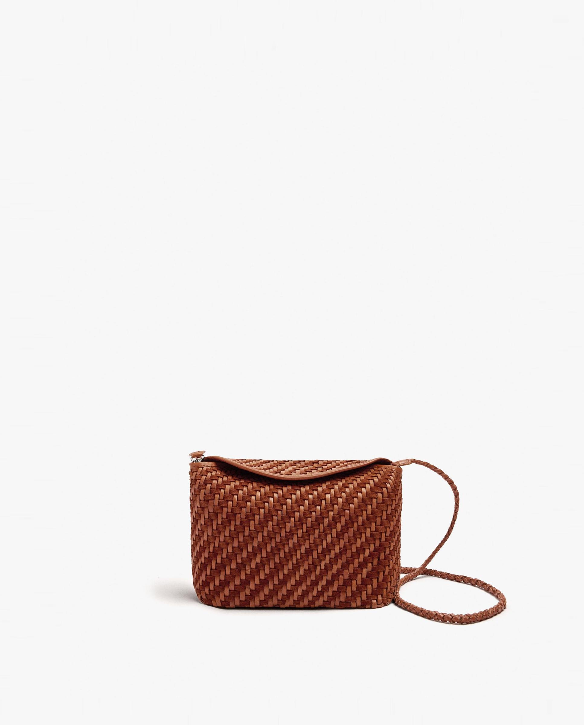 Bandolera de mujer 100% piel trenzada con cierre imantado en liso - Parfois - Teja Teja-1