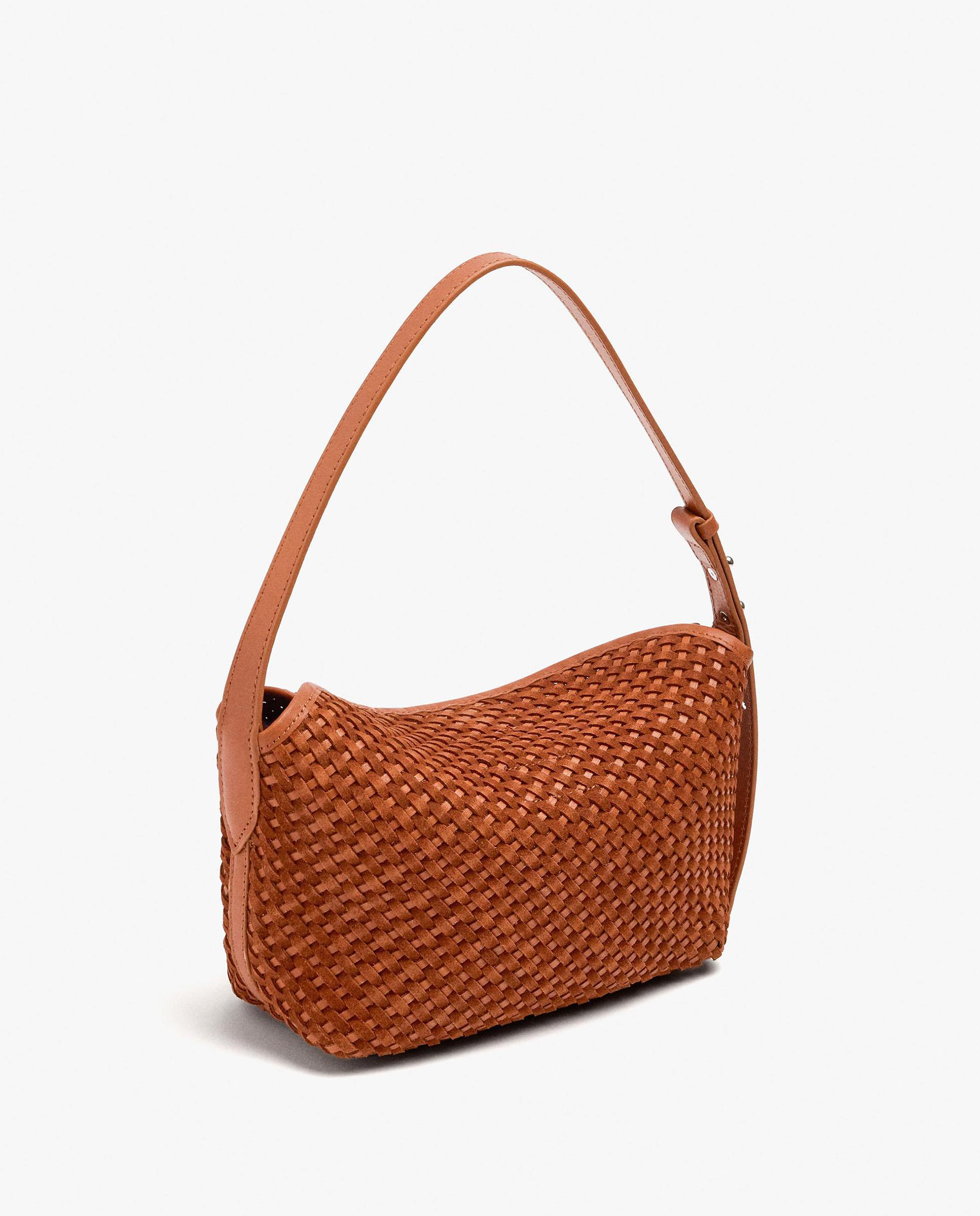 Bolso de mano 100% piel trenzada con cierre de imán en liso - Parfois - Teja Teja-5