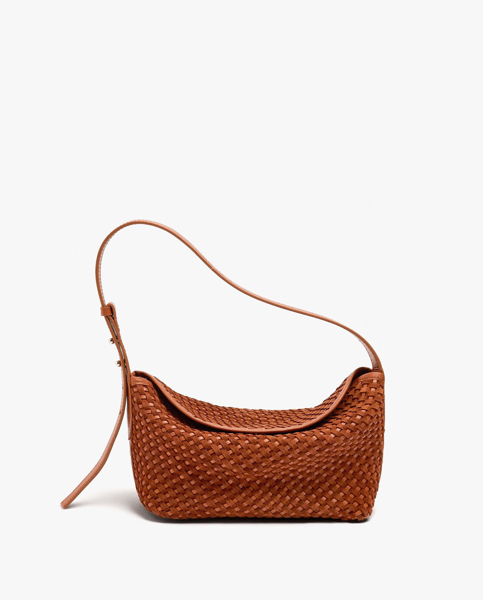 Bolso de mano 100% piel trenzada con cierre de imán en liso - Parfois - Teja Teja-6