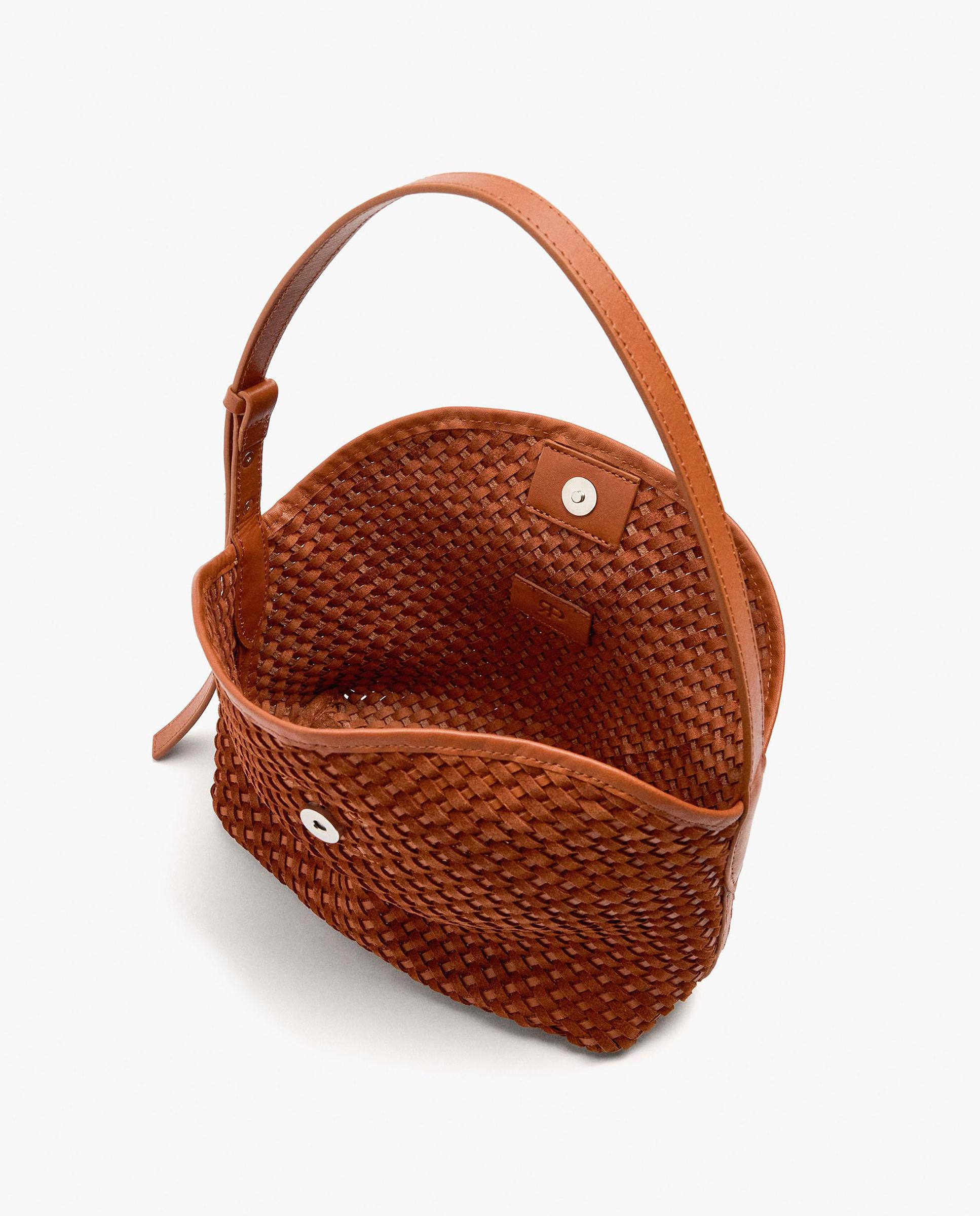 Bolso de mano 100% piel trenzada con cierre de imán en liso - Parfois - Teja Teja-7