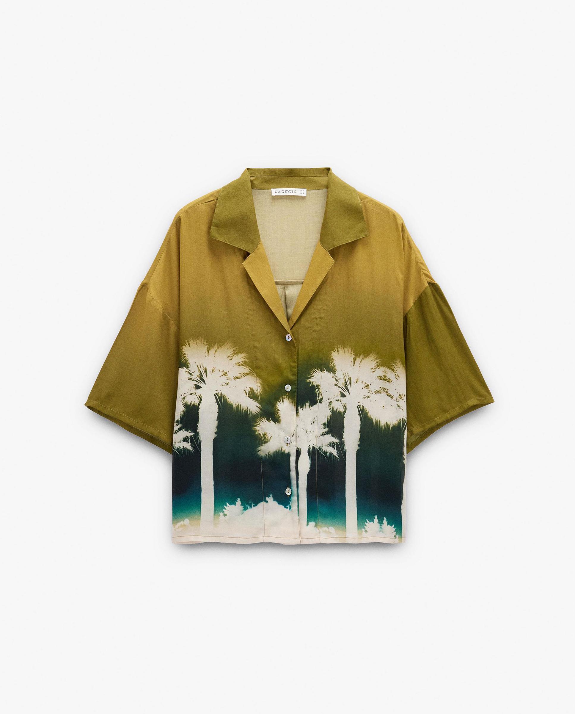 Camisa de mujer de manga corta con estampado de palmeras - Parfois - Multicolor Multicolor-7