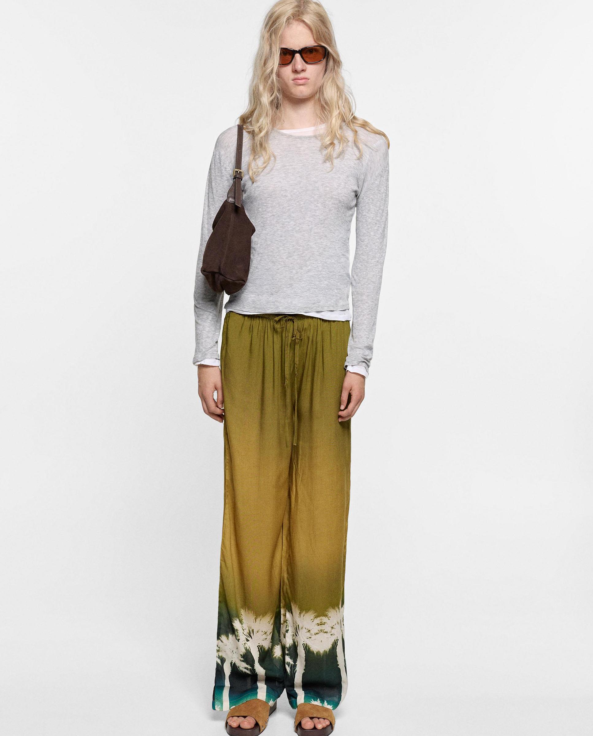 Pantalones anchos de mujer con cordón ajustable y estampados - Parfois - Multicolor Multicolor-1