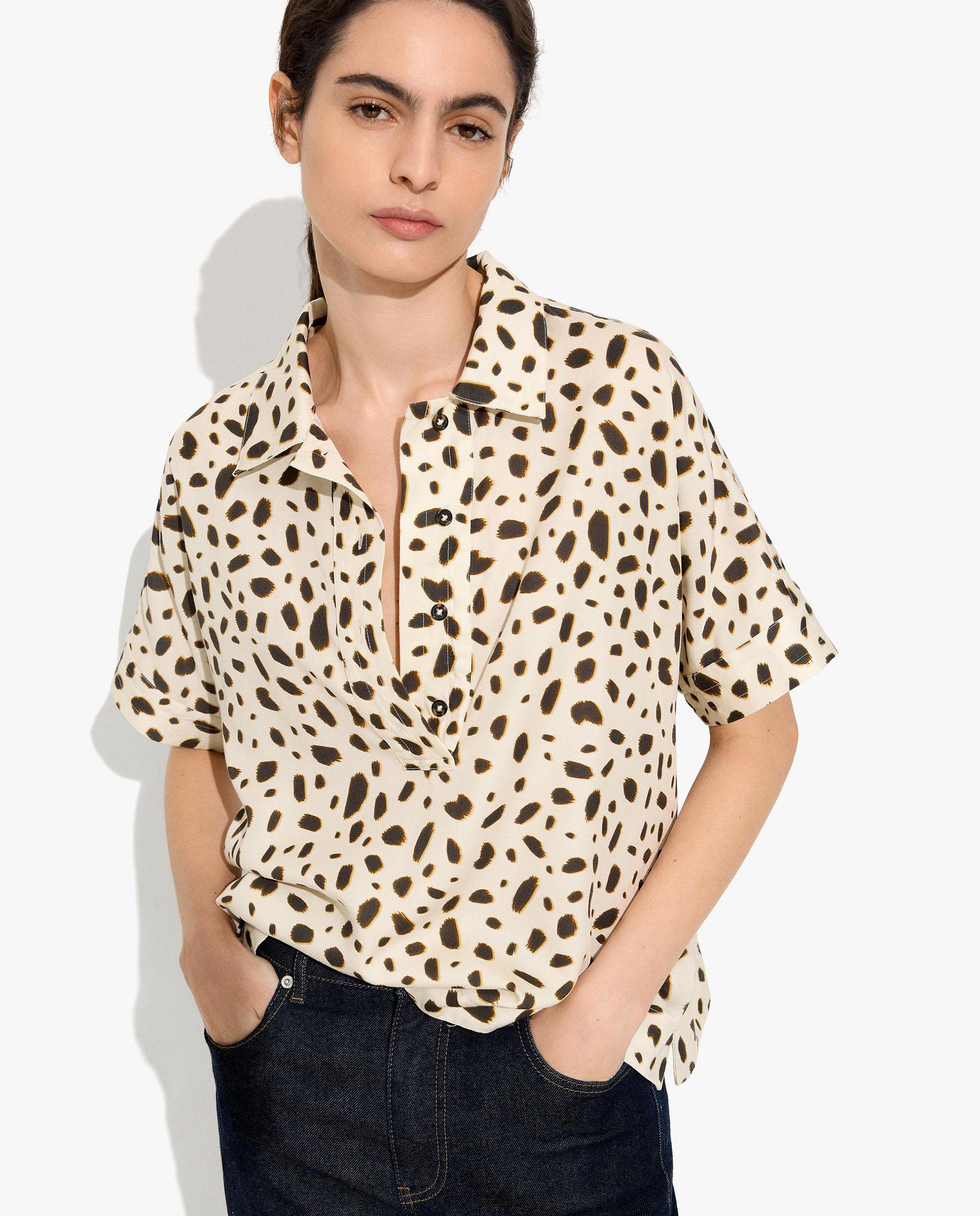 Blusa de mujer 100% liocel de manga corta con estampado animal print - Parfois - Multicolor Multicolor-1