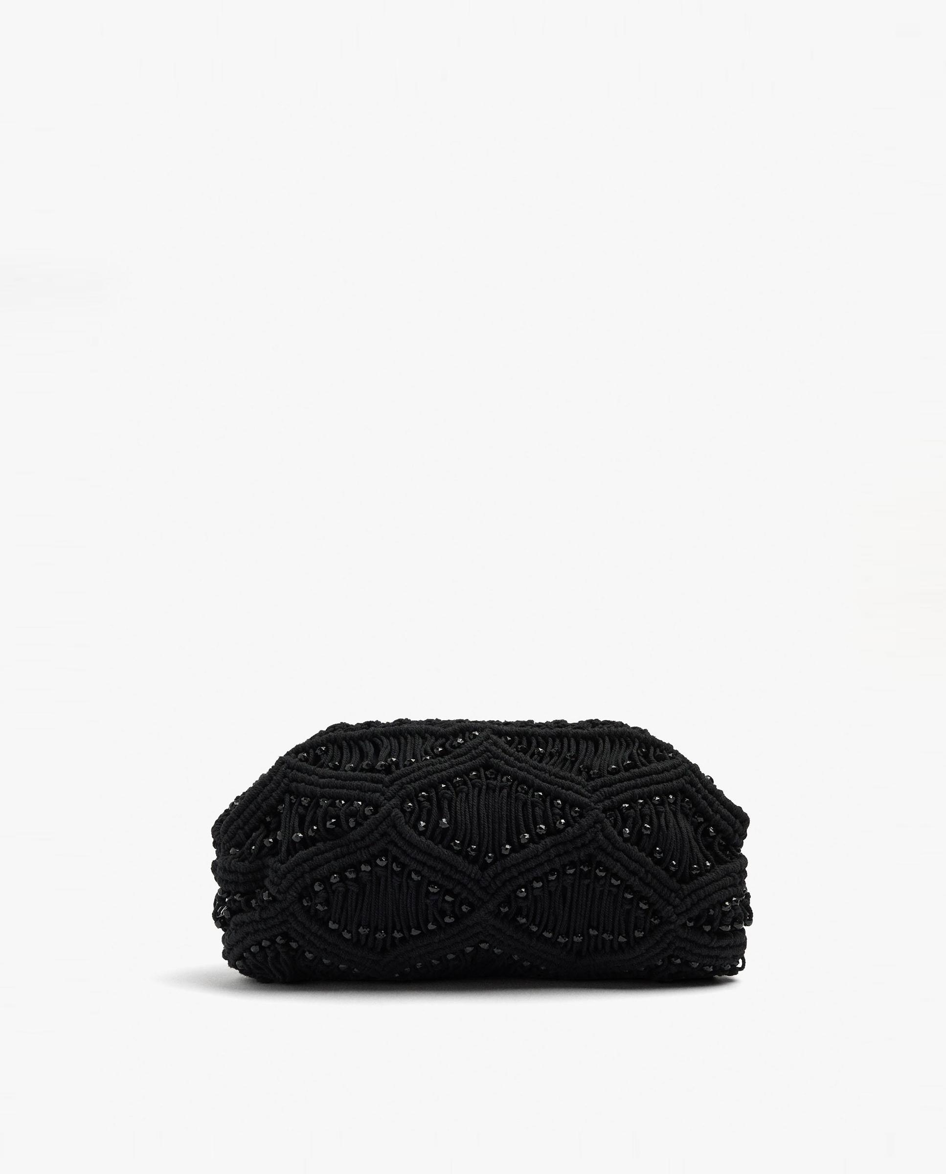 Bolso de mano convertible a bandolera de macramé con cuentas decorativas - Parfois - Negro Negro-1
