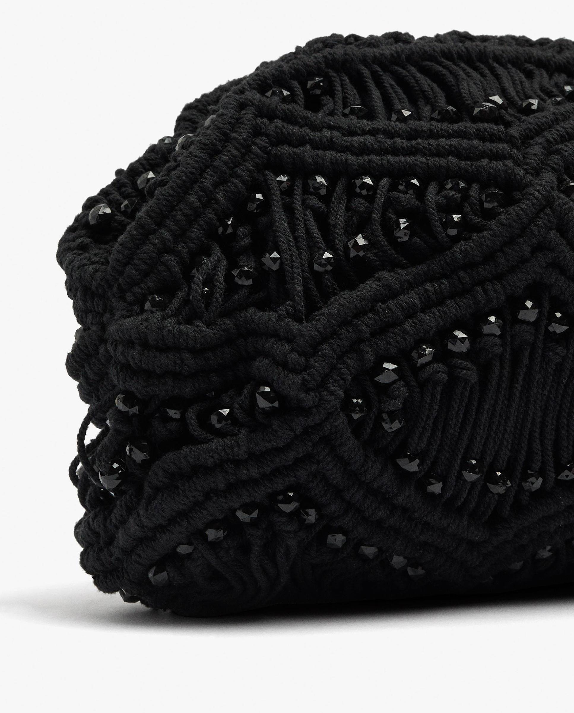 Bolso de mano convertible a bandolera de macramé con cuentas decorativas - Parfois - Negro Negro-3
