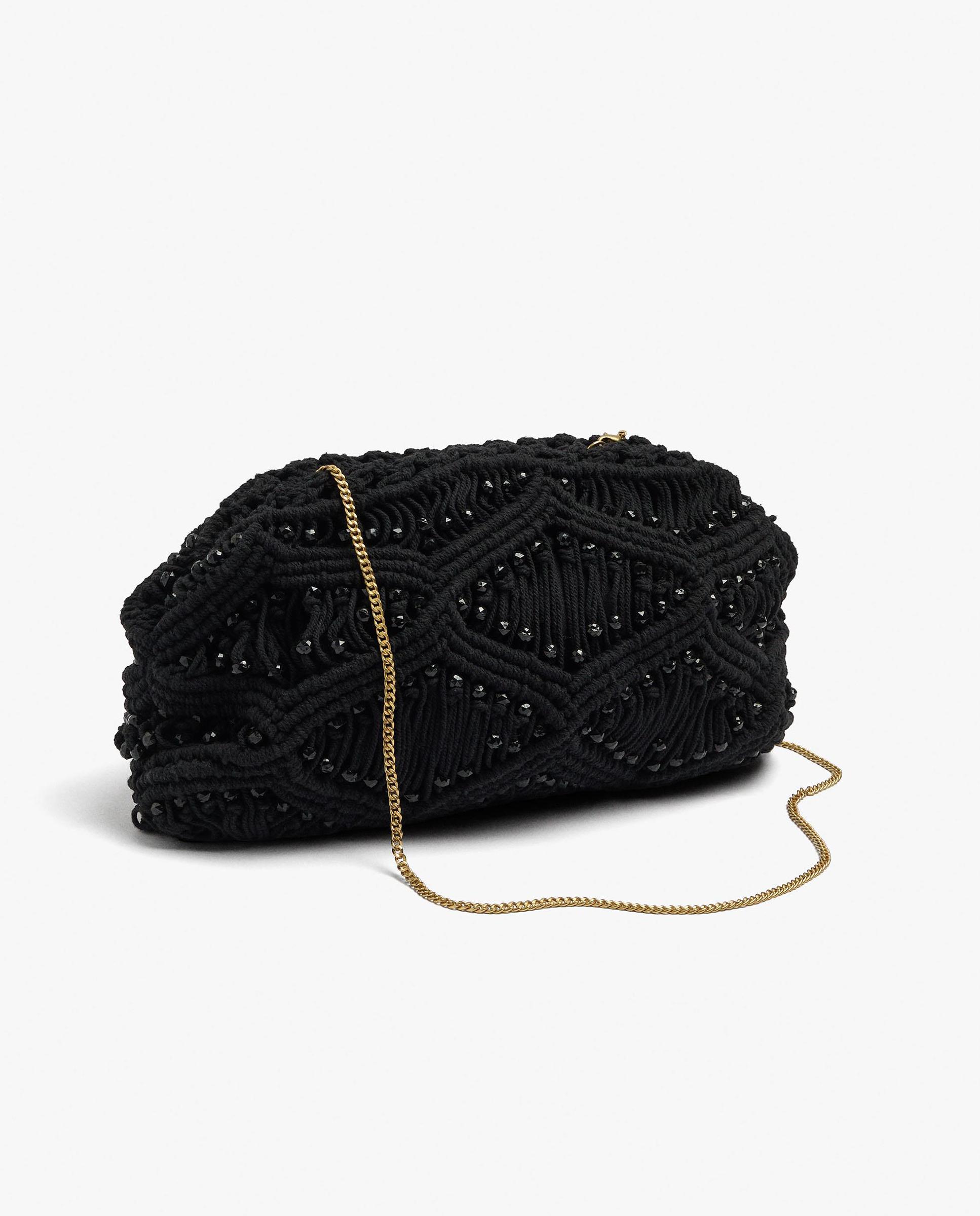 Bolso de mano convertible a bandolera de macramé con cuentas decorativas - Parfois - Negro Negro-2