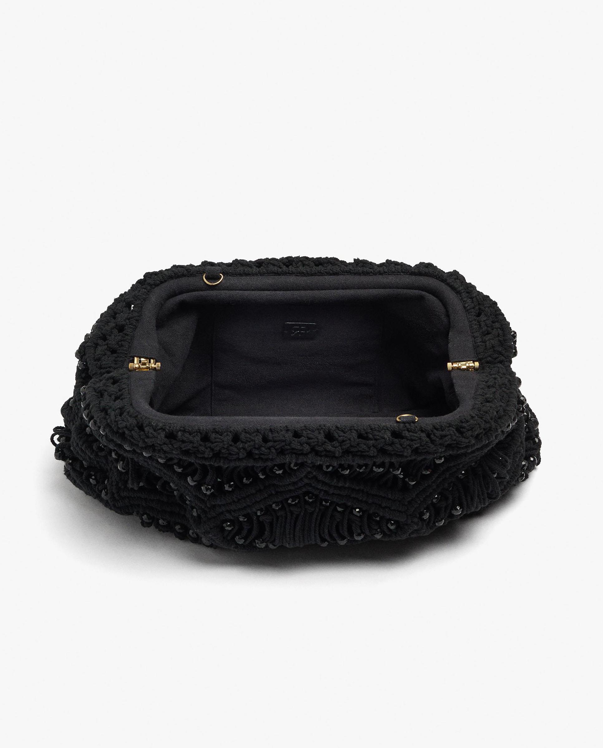 Bolso de mano convertible a bandolera de macramé con cuentas decorativas - Parfois - Negro Negro-4