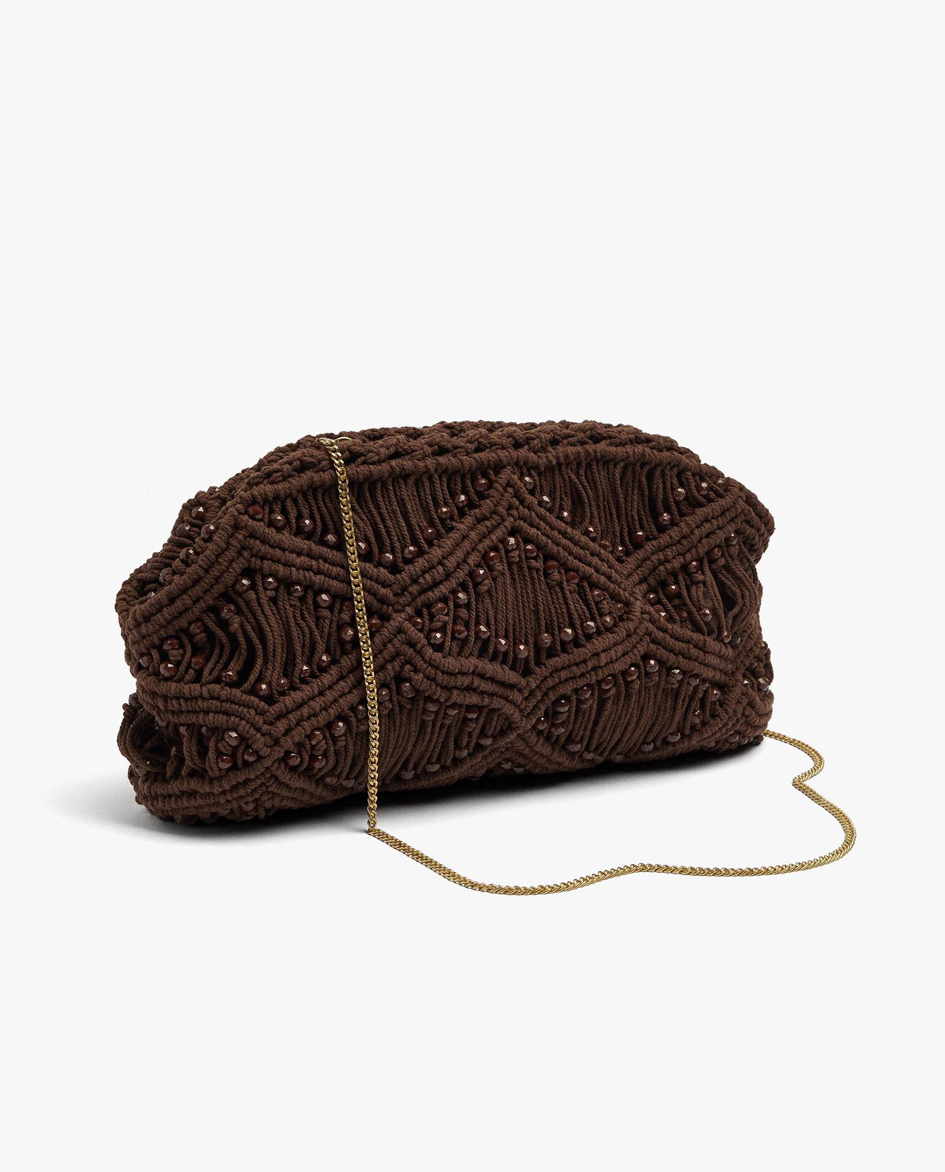 Bolso de mano convertible a bandolera de macramé con cuentas decorativas - Parfois - Marrón Marrón-2