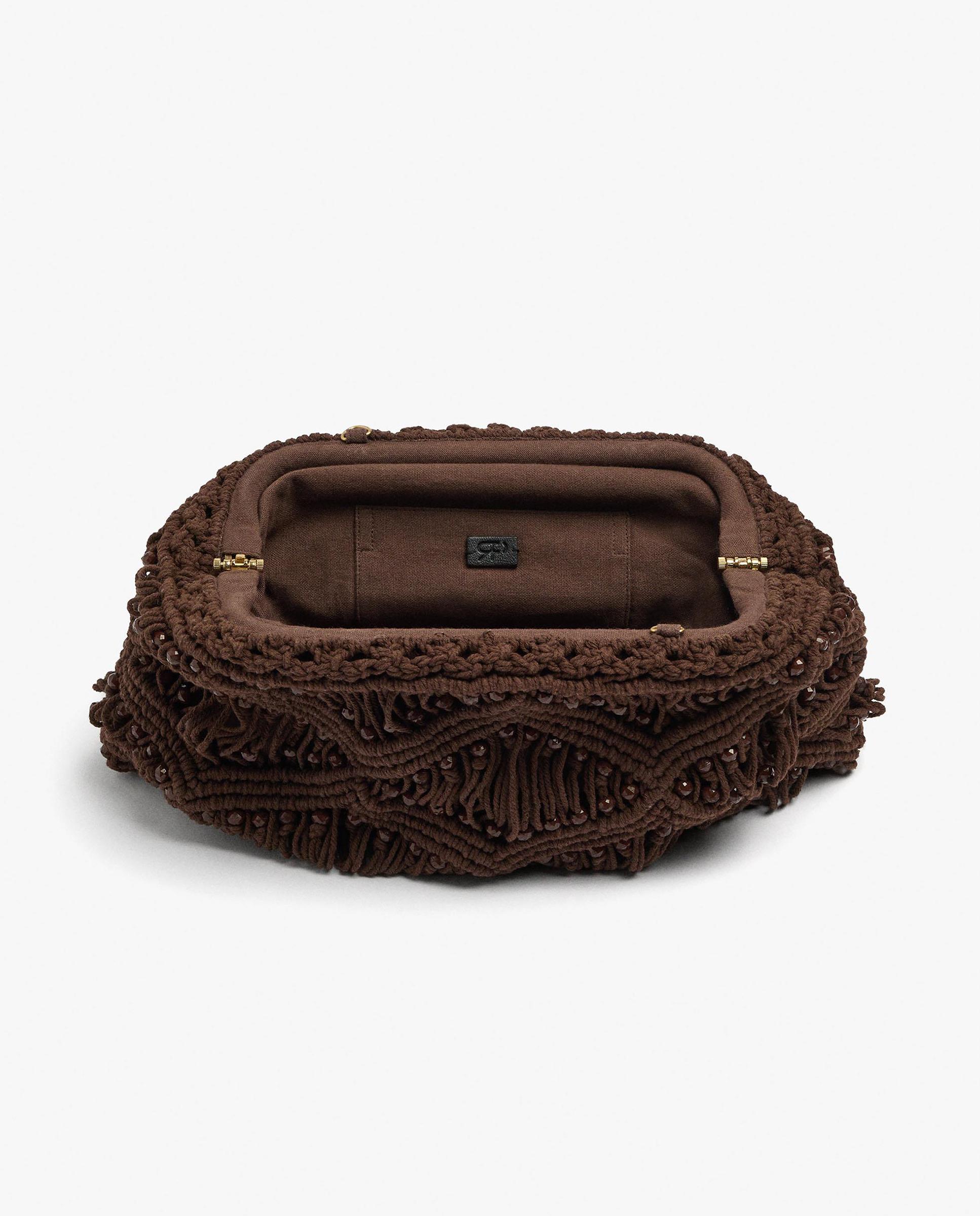 Bolso de mano convertible a bandolera de macramé con cuentas decorativas - Parfois - Marrón Marrón-4
