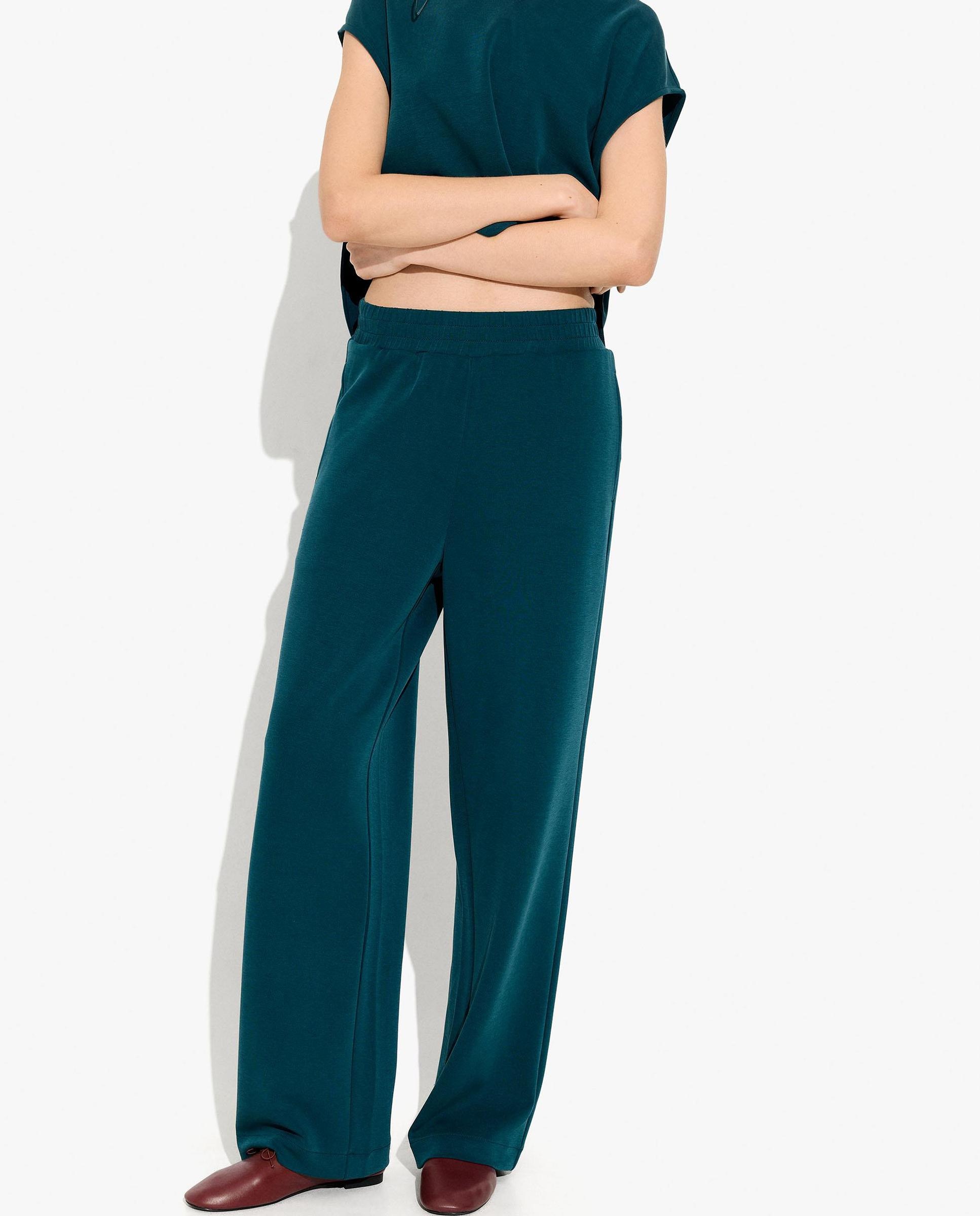 Pantalones anchos de mujer con cintura elástica en liso - Parfois - Azul Azul-2