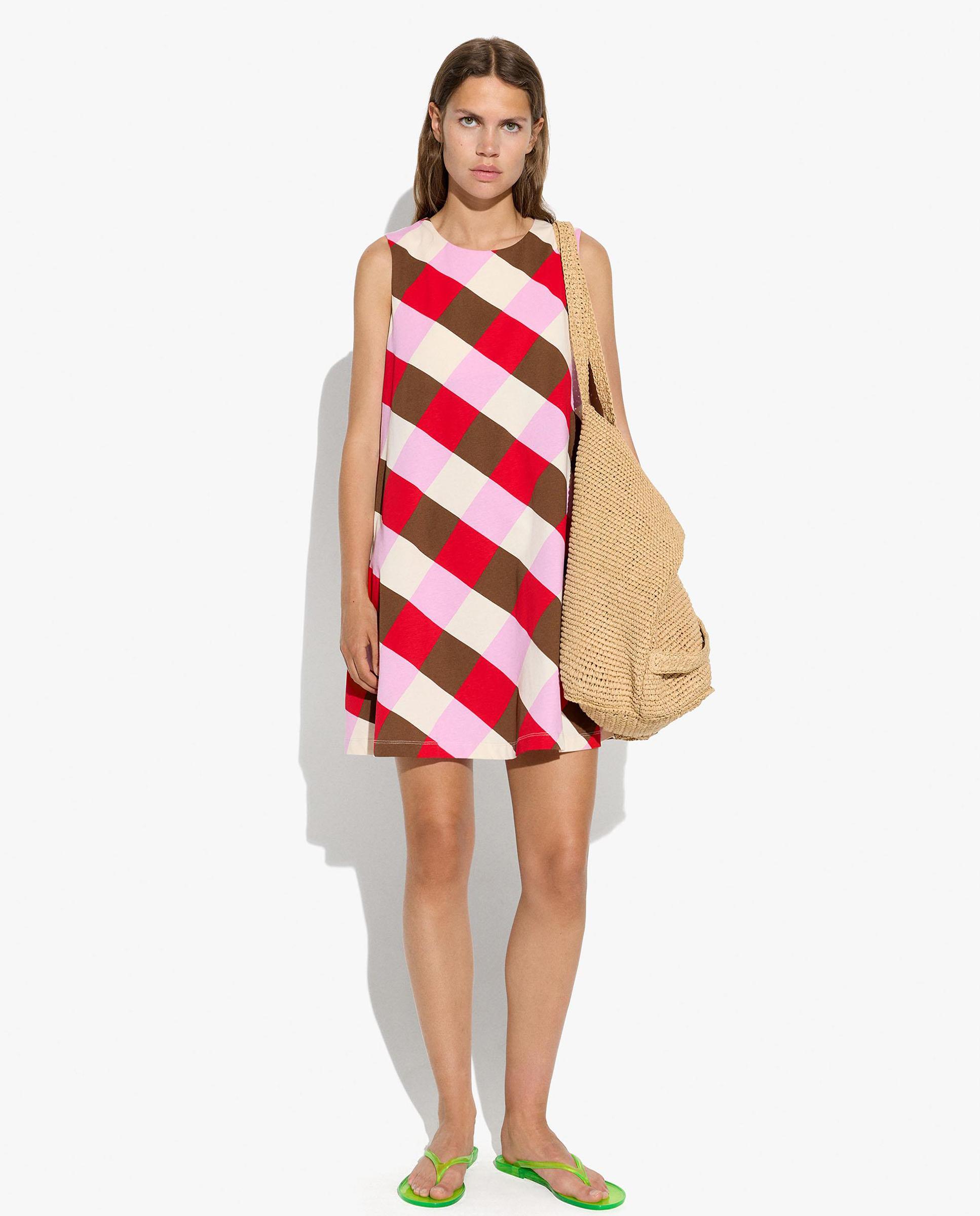 Vestido corto 100% algodón con estampado vichy - Parfois - Multicolor Multicolor-1