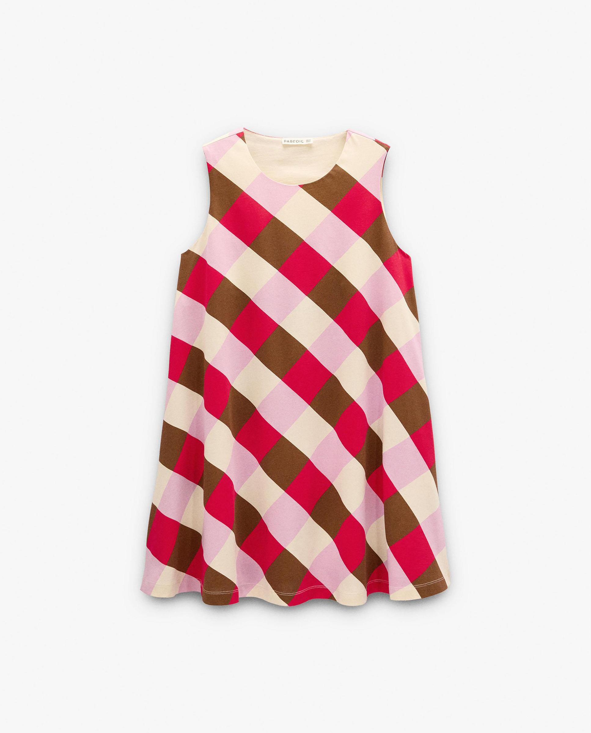 Vestido corto 100% algodón con estampado vichy - Parfois - Multicolor Multicolor-6