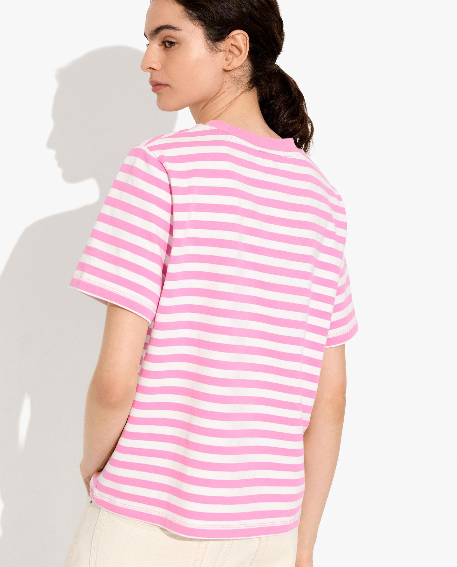 Camiseta de mujer 100% algodón de manga corta con estampado de rayas - Parfois - Rosa Rosa-4