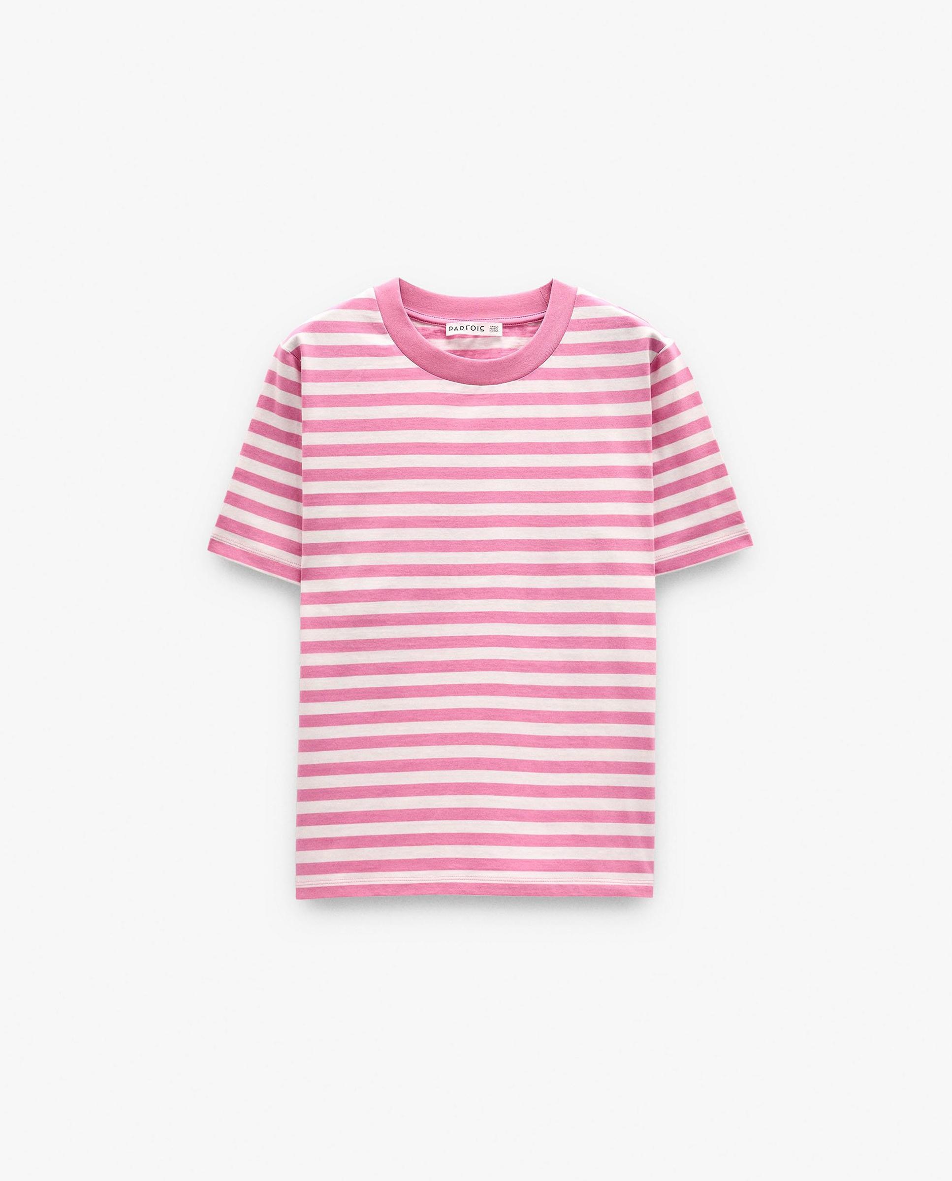 Camiseta de mujer 100% algodón de manga corta con estampado de rayas - Parfois - Rosa Rosa-7