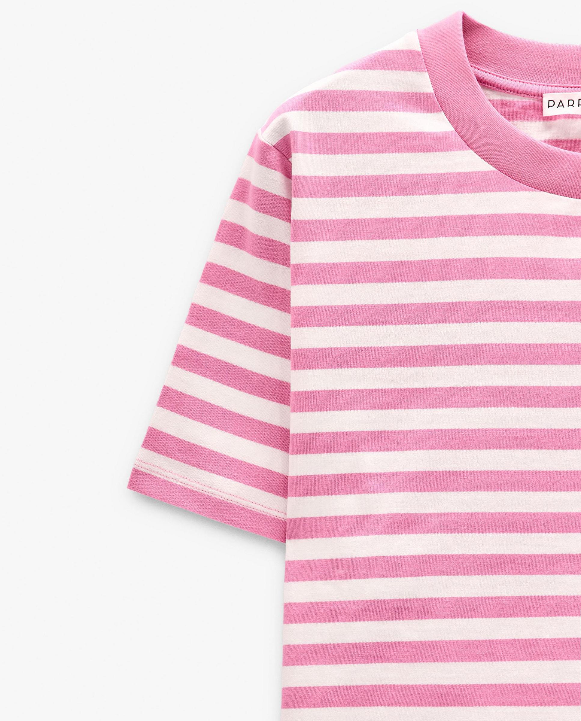 Camiseta de mujer 100% algodón de manga corta con estampado de rayas - Parfois - Rosa Rosa-6