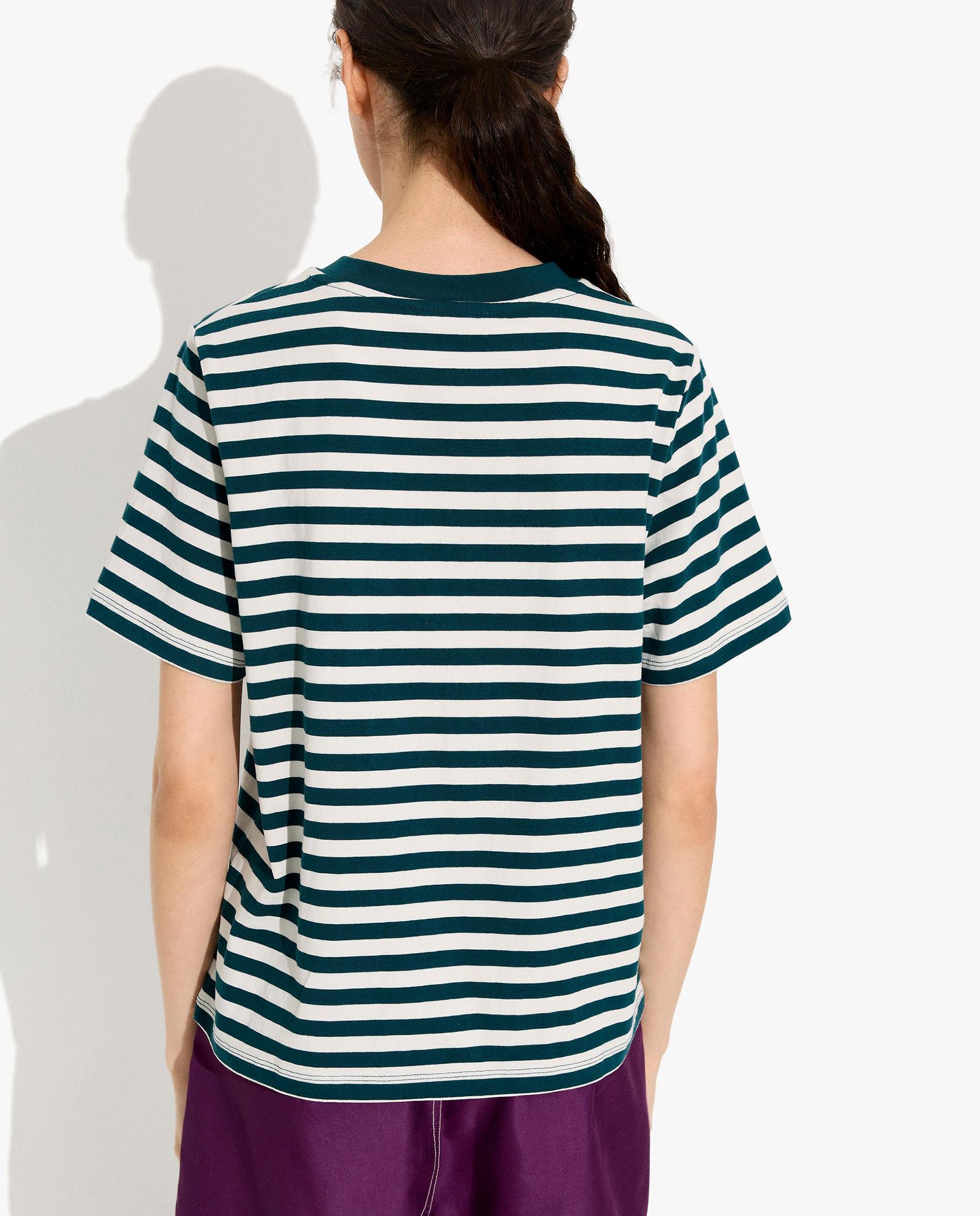 Camiseta de mujer 100% algodón de manga corta con estampado de rayas - Parfois - Verde Verde-4