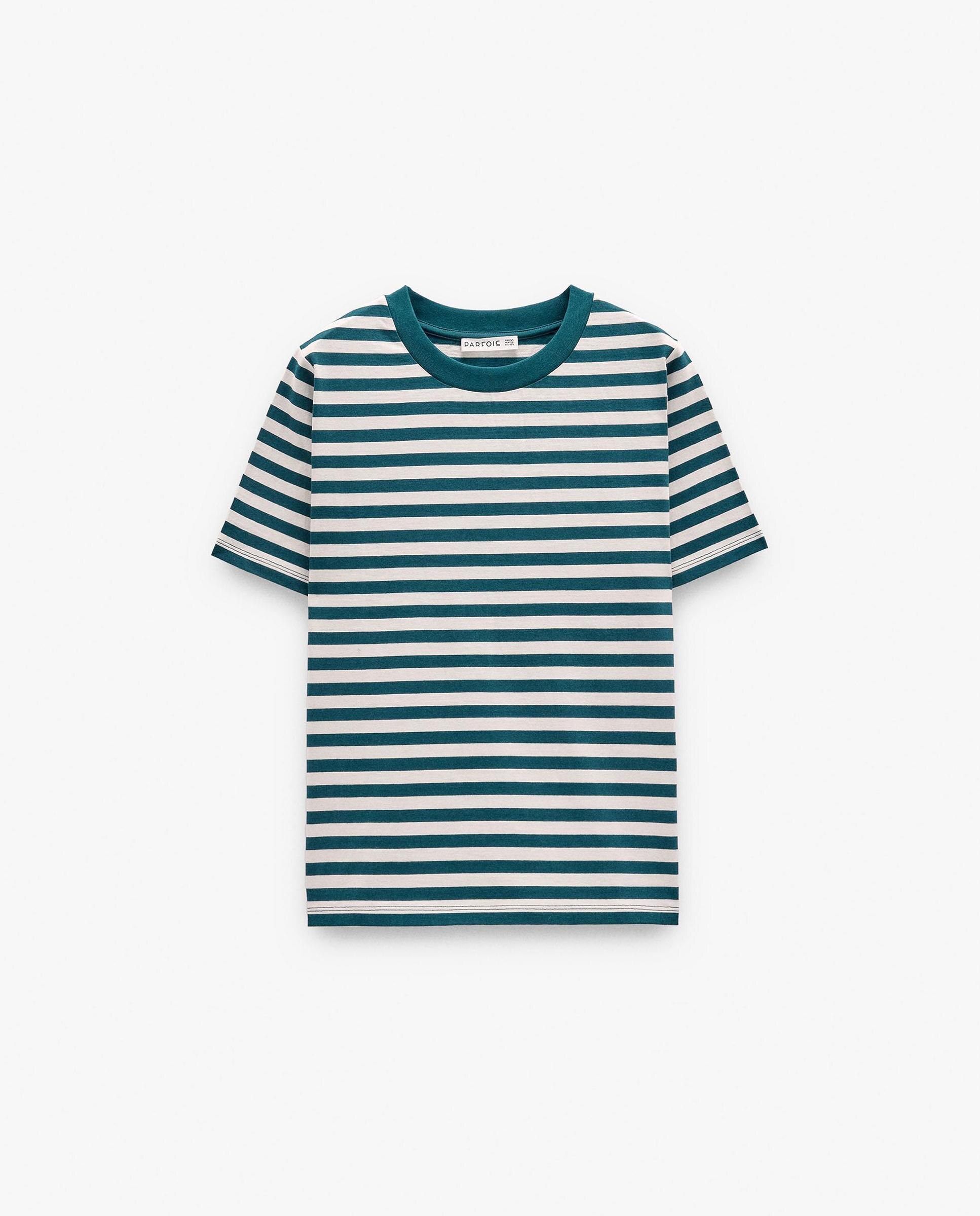 Camiseta de mujer 100% algodón de manga corta con estampado de rayas - Parfois - Verde Verde-6