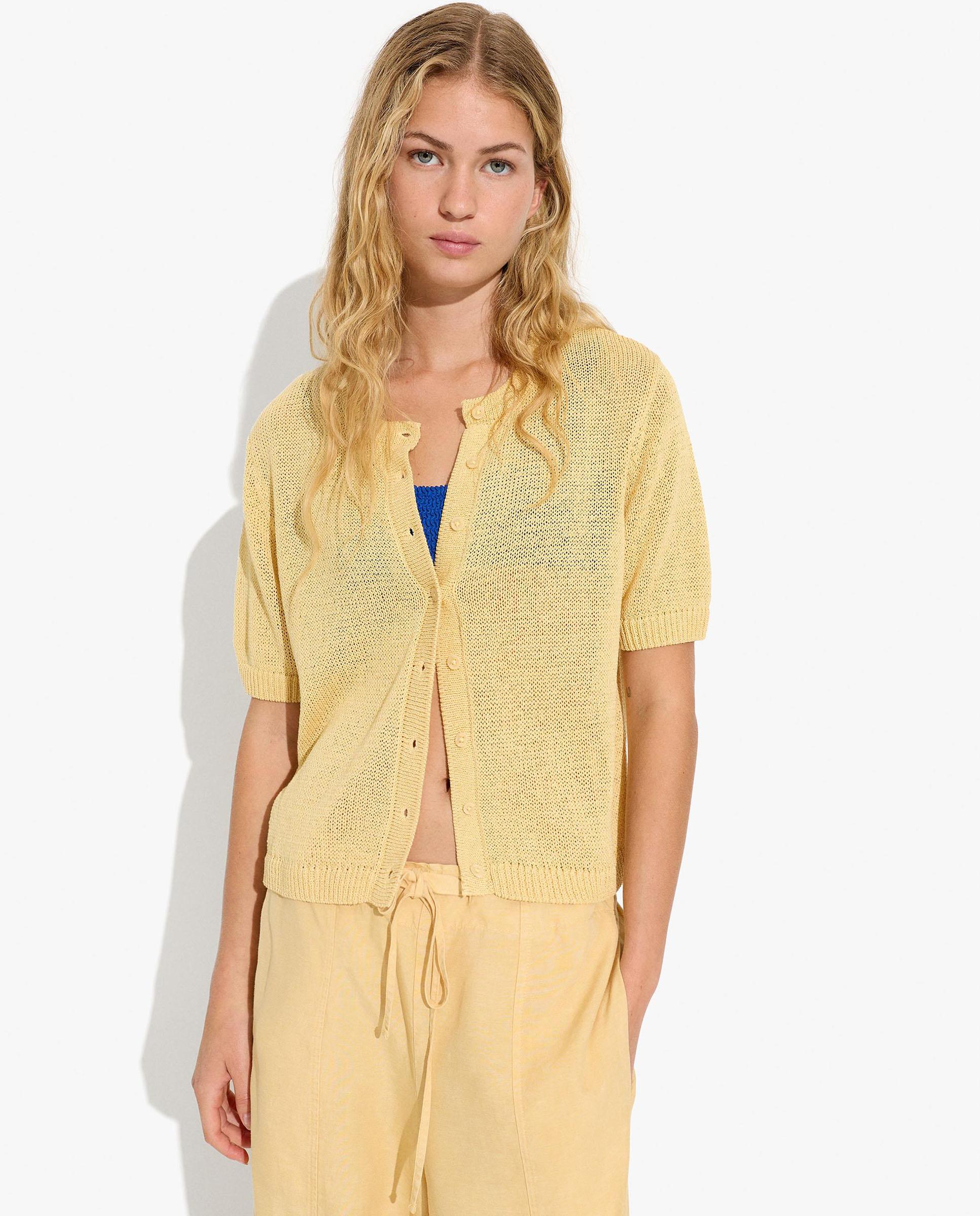 Cárdigan de mujer de punto con botones en liso - Parfois - Amarillo Amarillo-1