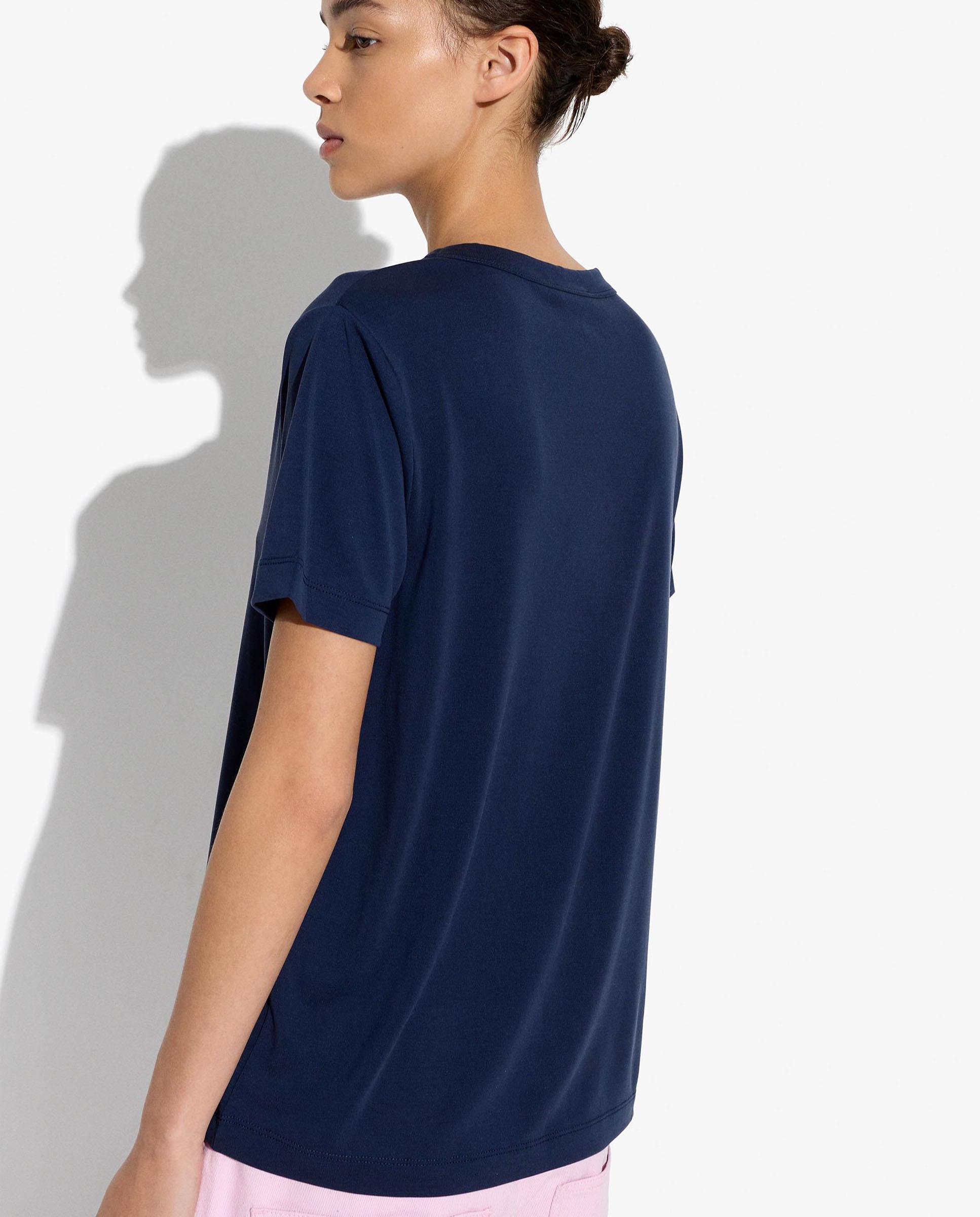 Camiseta de mujer de manga corta con cuello pico - Parfois - Azul marino Azul marino-4