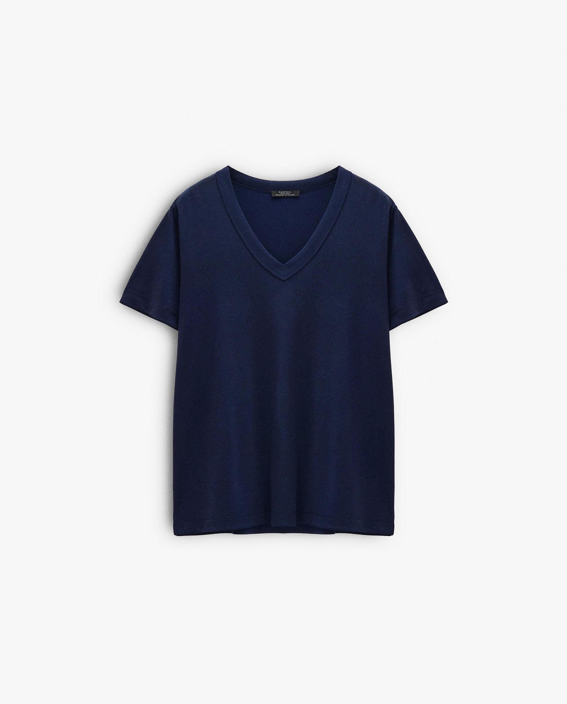 Camiseta de mujer de manga corta con cuello pico - Parfois - Azul marino Azul marino-7