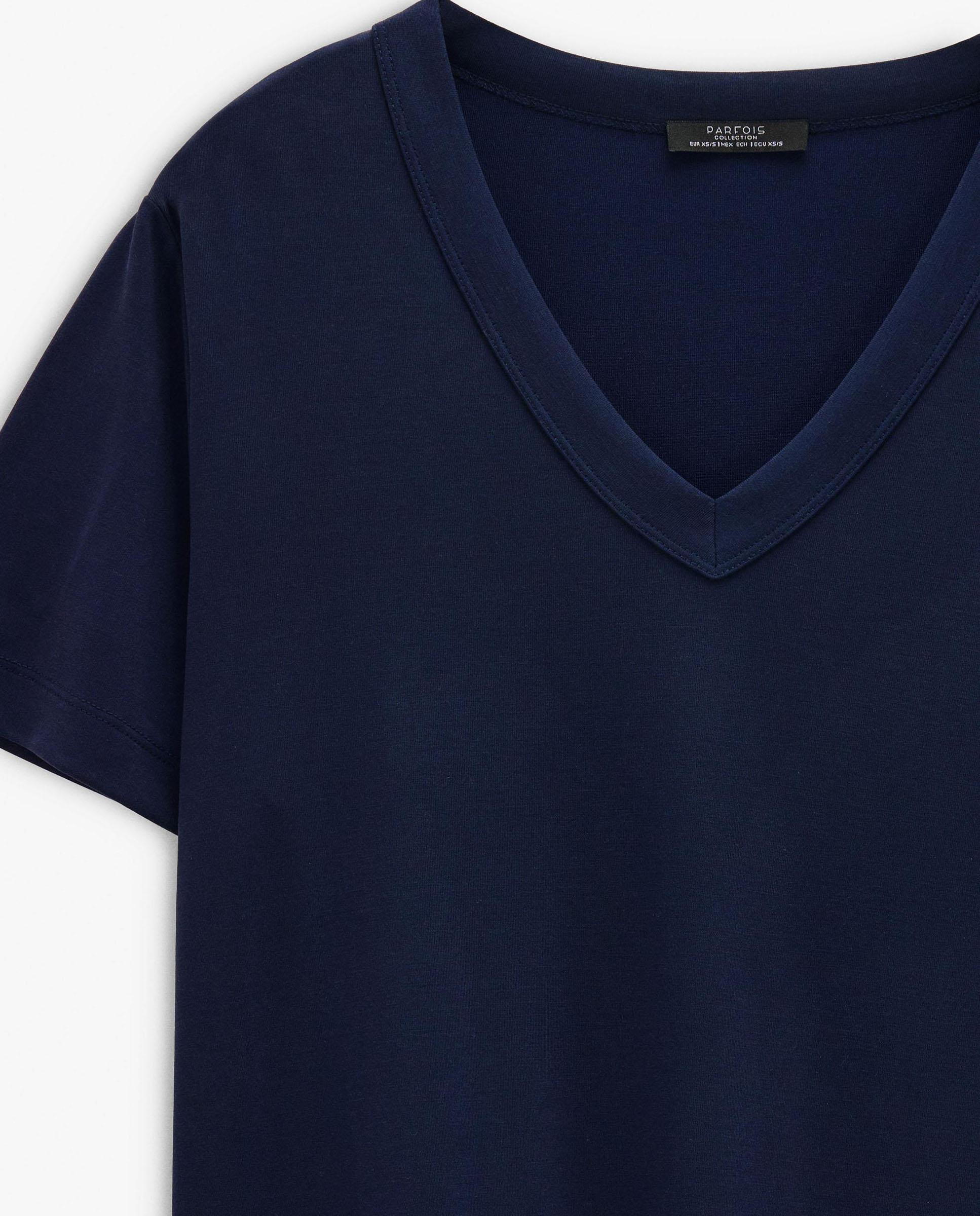 Camiseta de mujer de manga corta con cuello pico - Parfois - Azul marino Azul marino-6