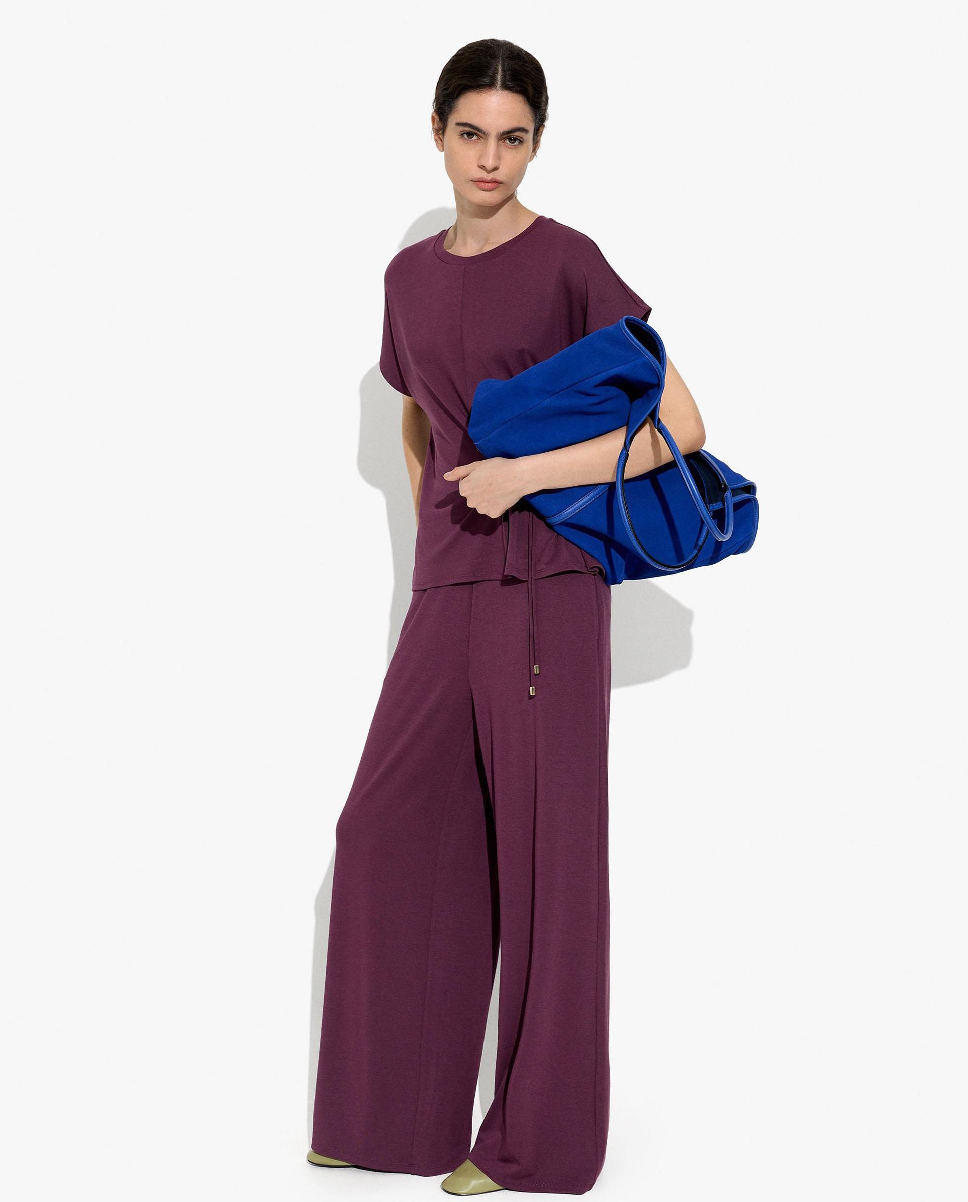 Pantalones anchos de mujer con cintura elástica en liso - Parfois - Burdeos Burdeos-1
