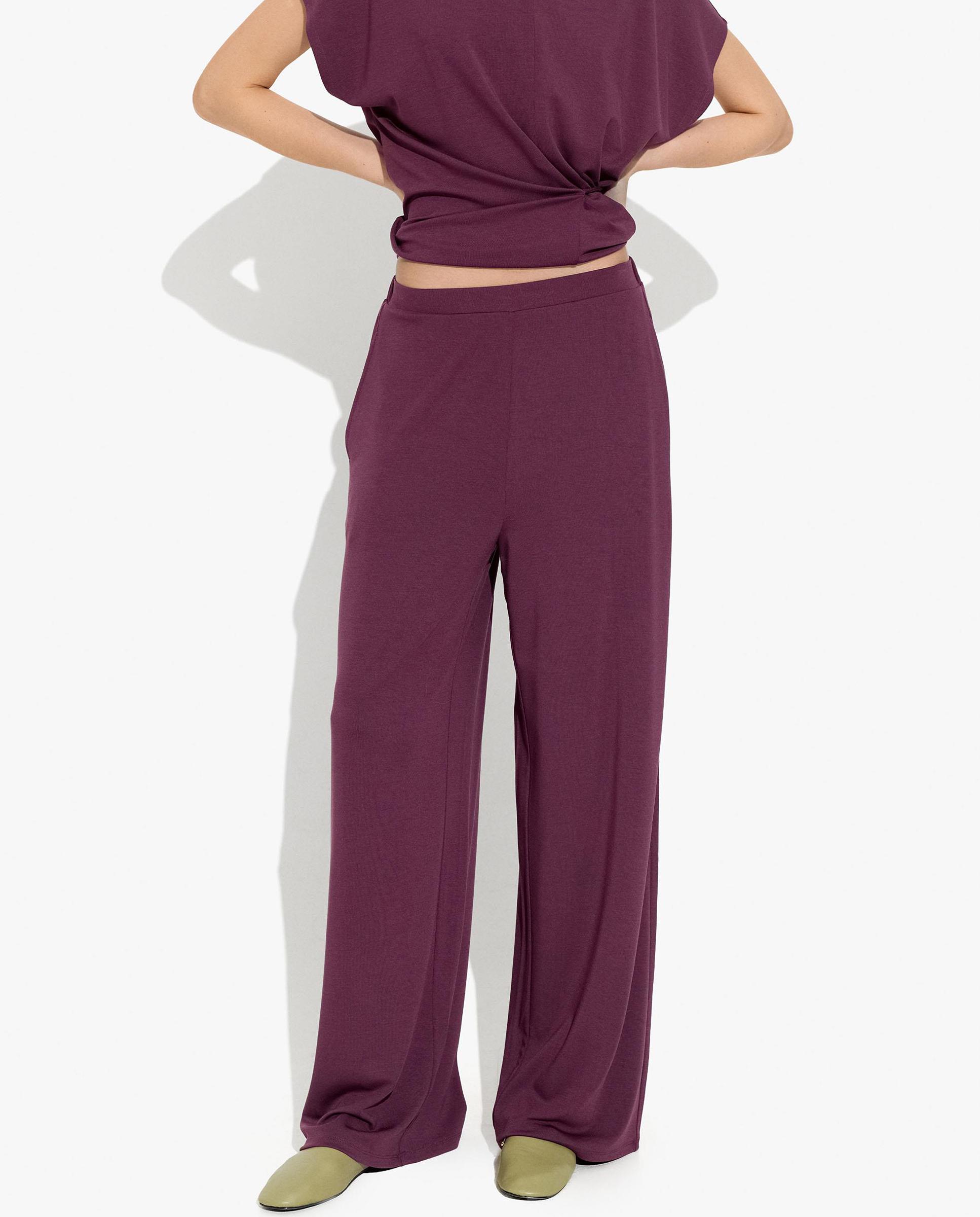 Pantalones anchos de mujer con cintura elástica en liso - Parfois - Burdeos Burdeos-2