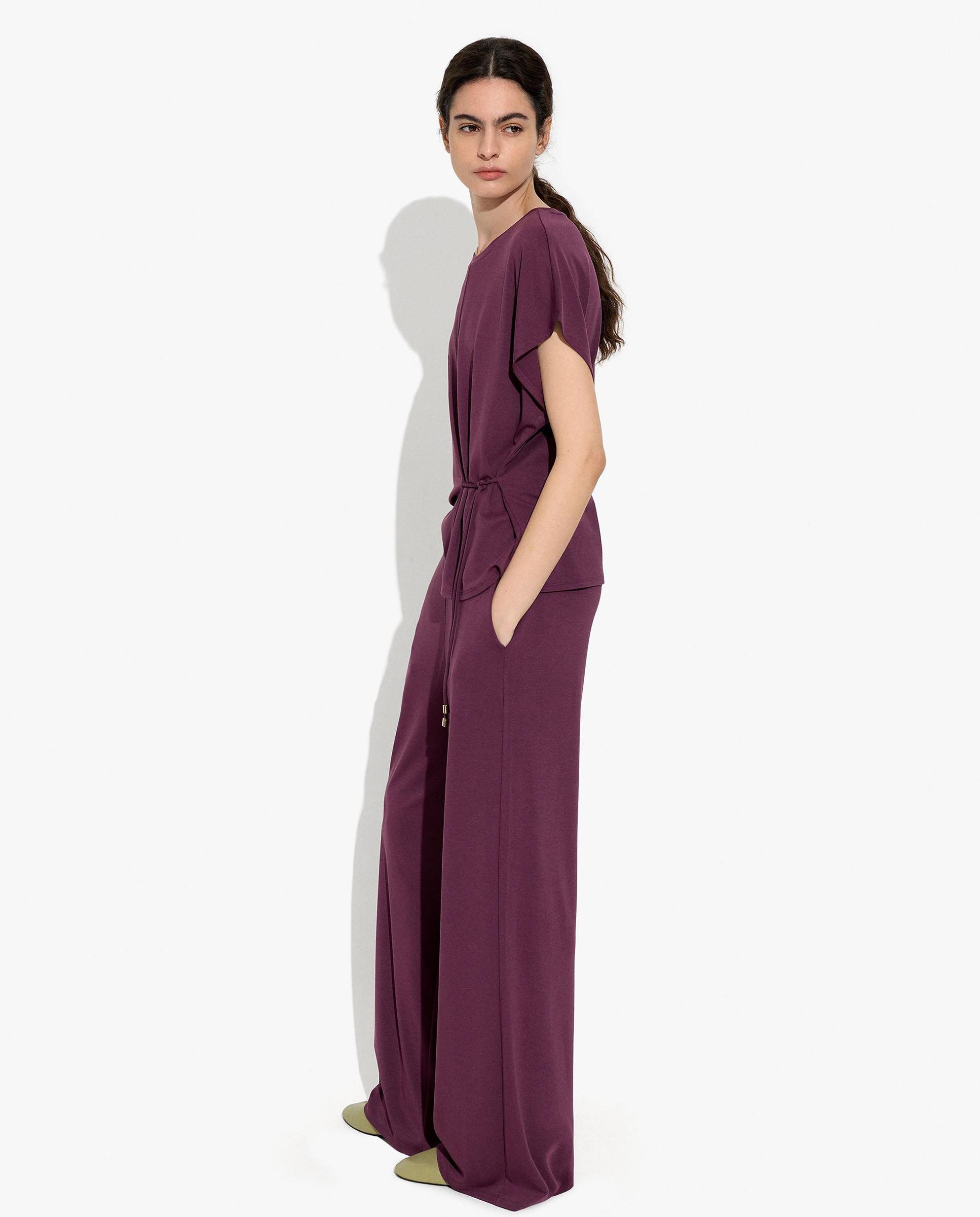 Pantalones anchos de mujer con cintura elástica en liso - Parfois - Burdeos Burdeos-3