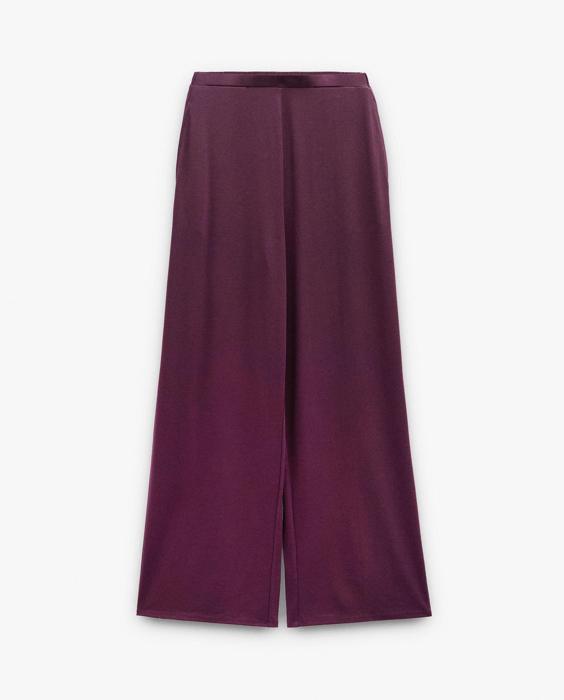 Pantalones anchos de mujer con cintura elástica en liso - Parfois - Burdeos Burdeos-6